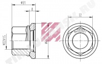 Гайка М22*1.5 колеса с юбкой SW32 H=31