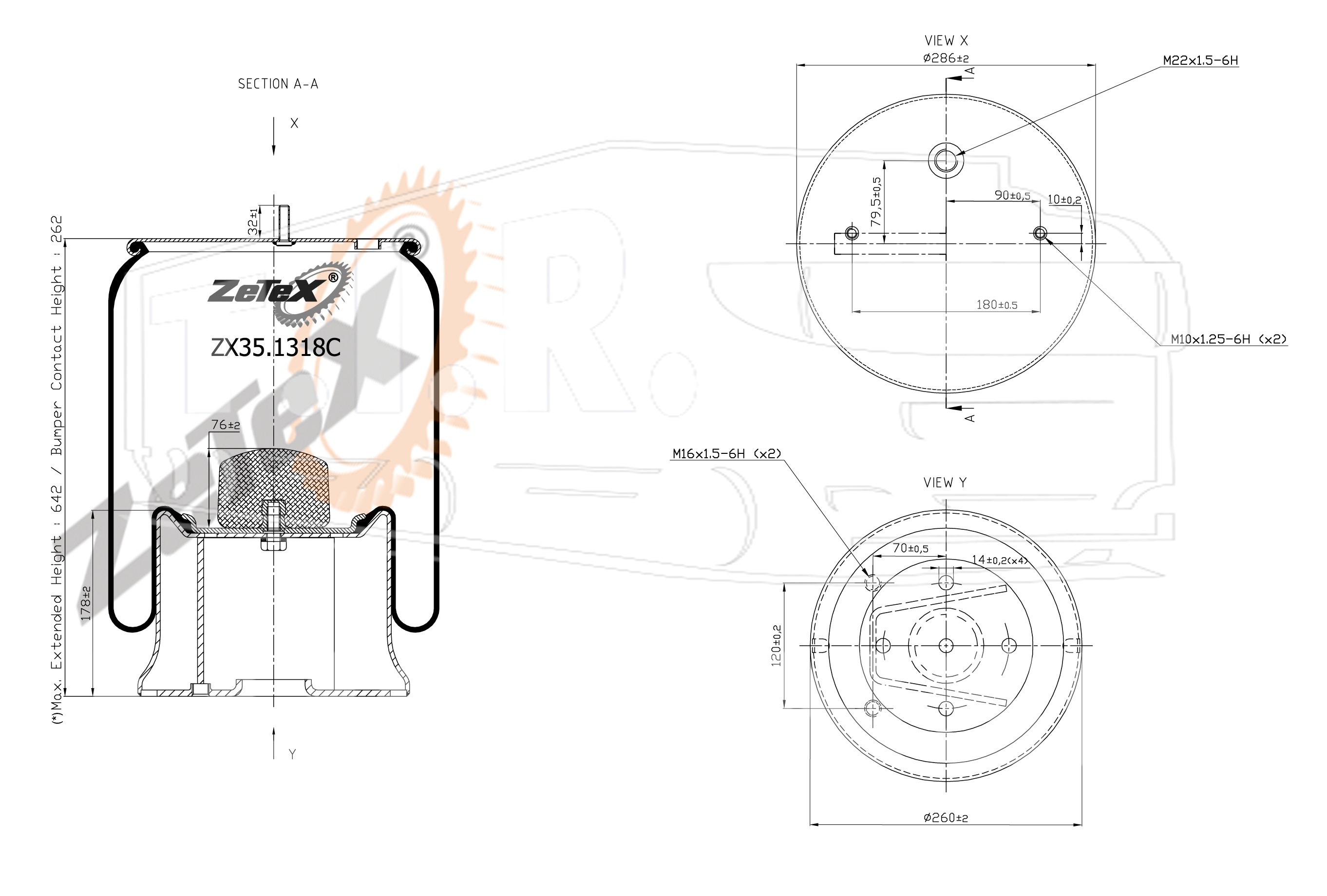 ZX35.1318C, Пневморессора 1DK28B-7 металлический стакан — ZeTeX