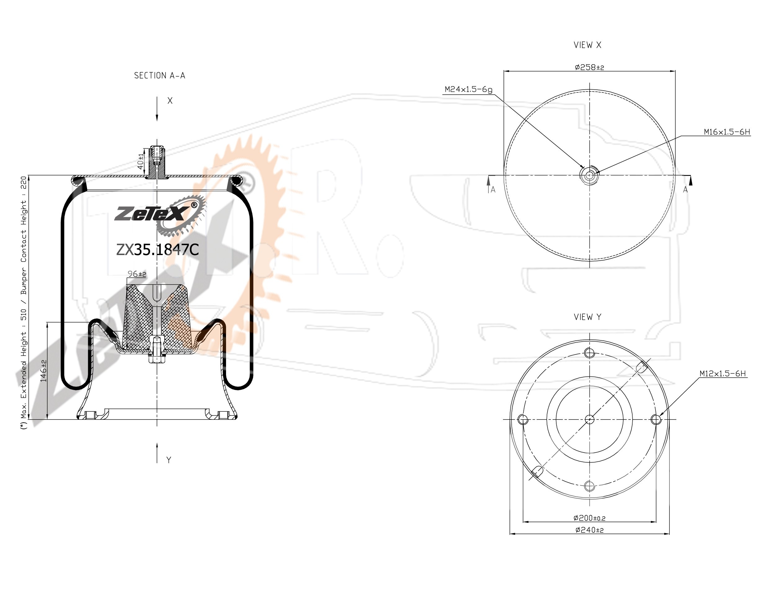 ZX35.1847C, Пневморессора 1R11-847 металлический стакан — ZeTeX