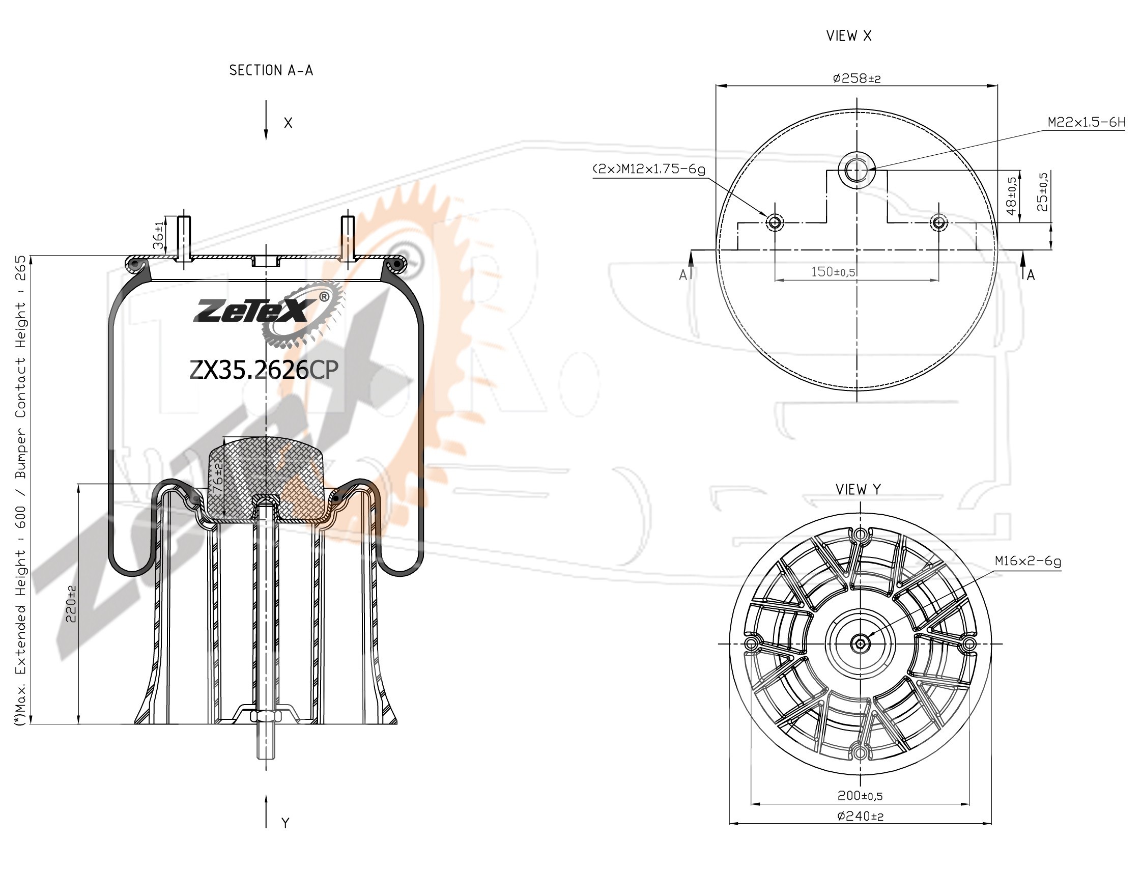 ZX35.2626CP, Пневморессора SAF 3229003900 пластиковый стакан — ZeTeX