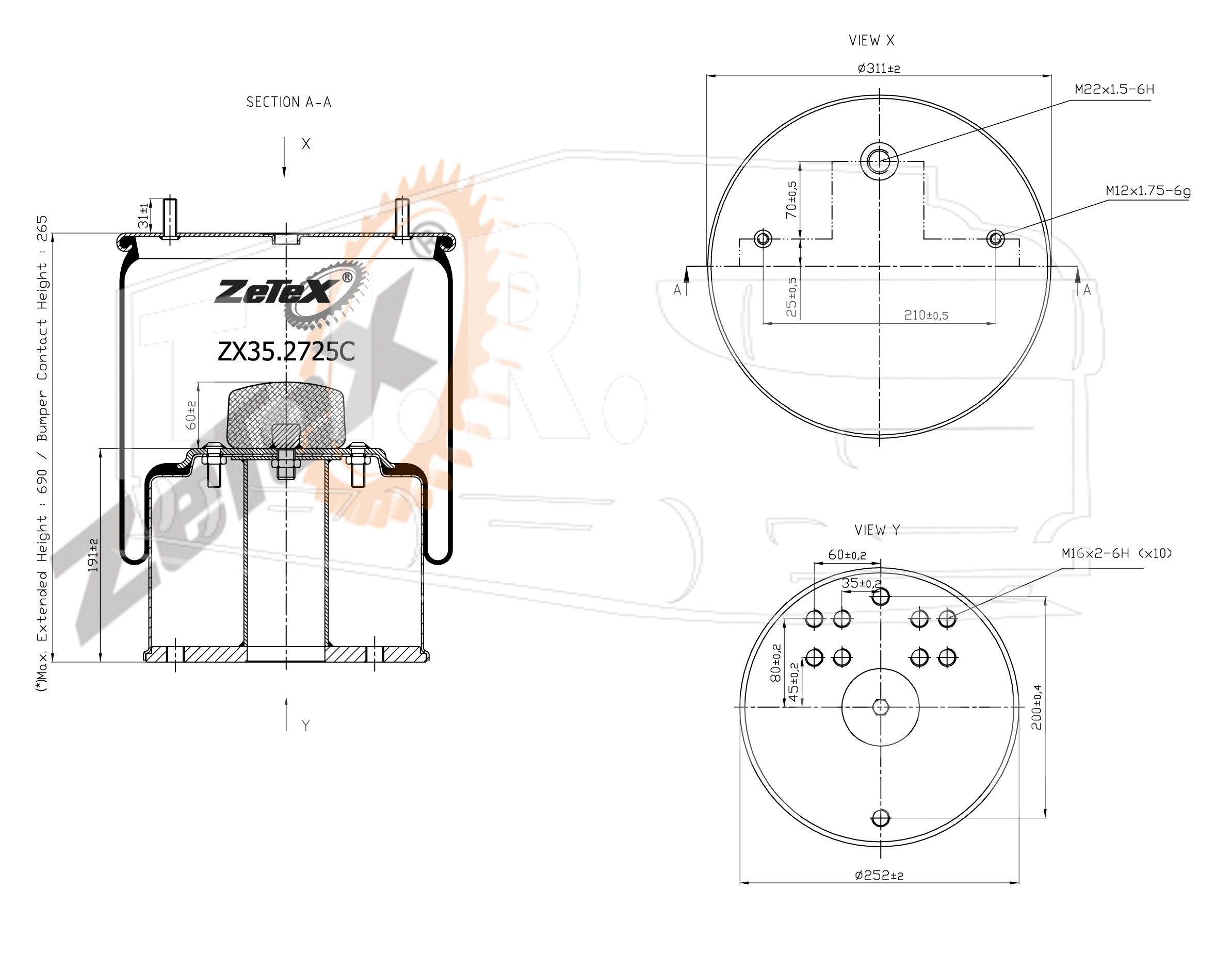 ZX35.2725C, Пневморессора  2725NP металлический стакан — ZeTeX