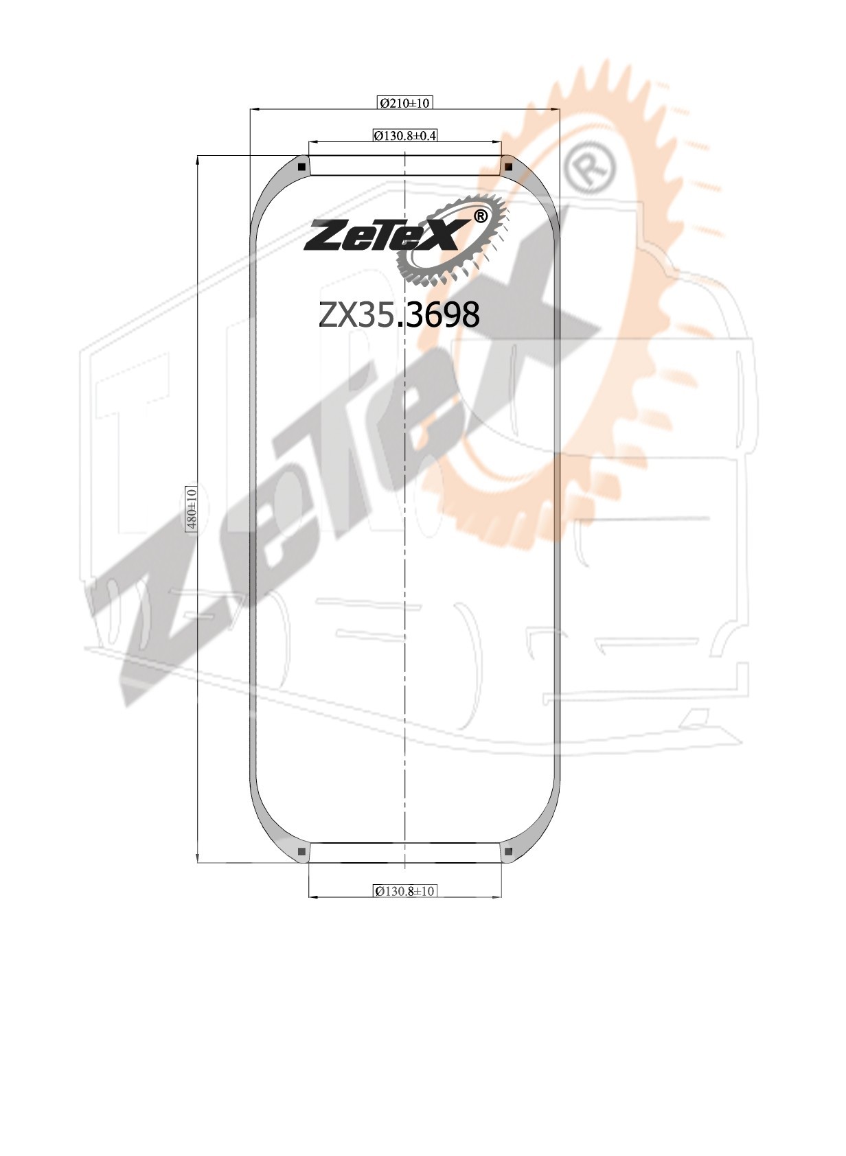 ZX35.3698, Пневморессора 1S270-27 / 203698 / IVECO 500319479 — ZeTeX