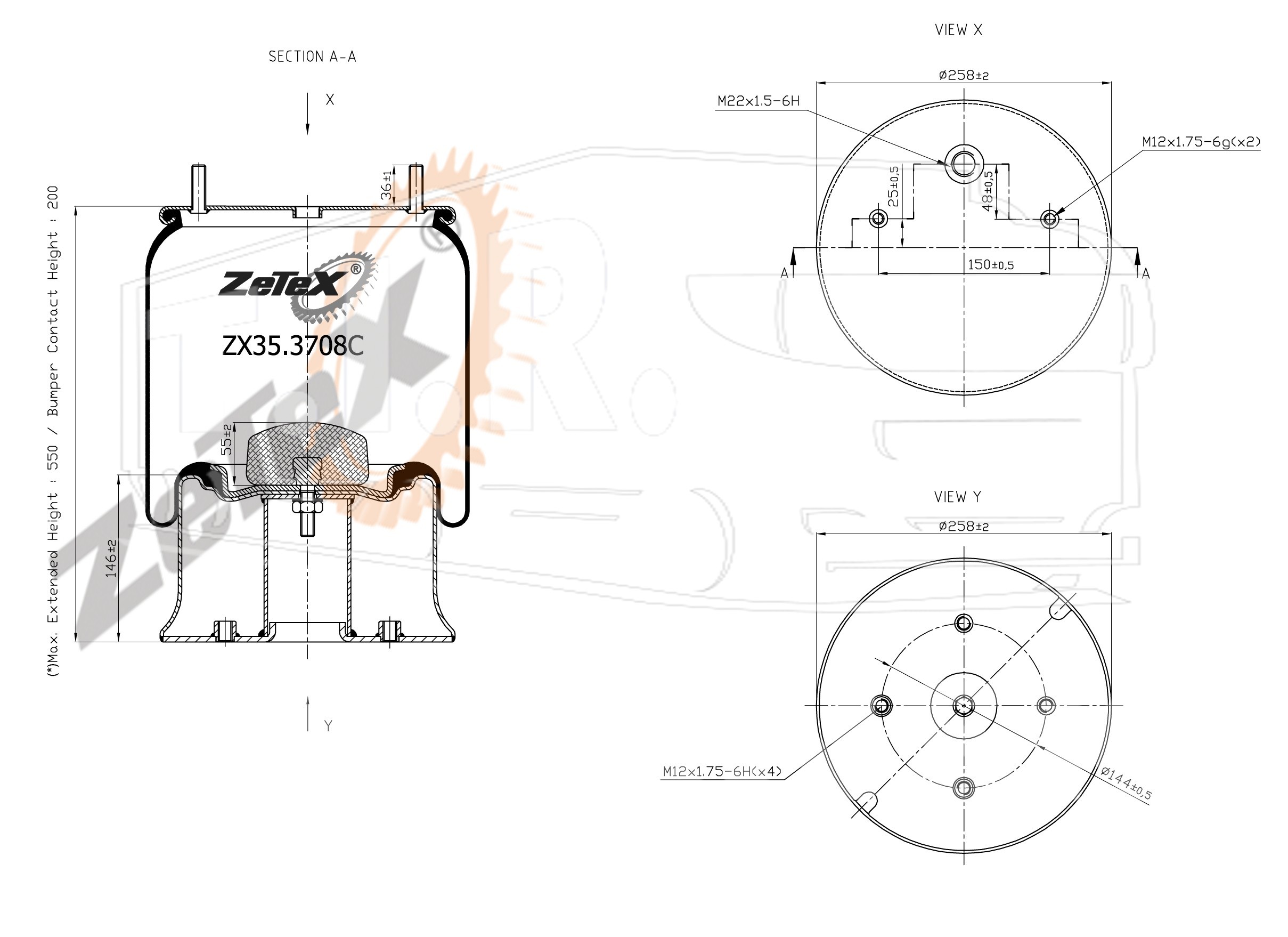 ZX35.3708C, Пневморессора W01M588643 металлический стакан — ZeTeX
