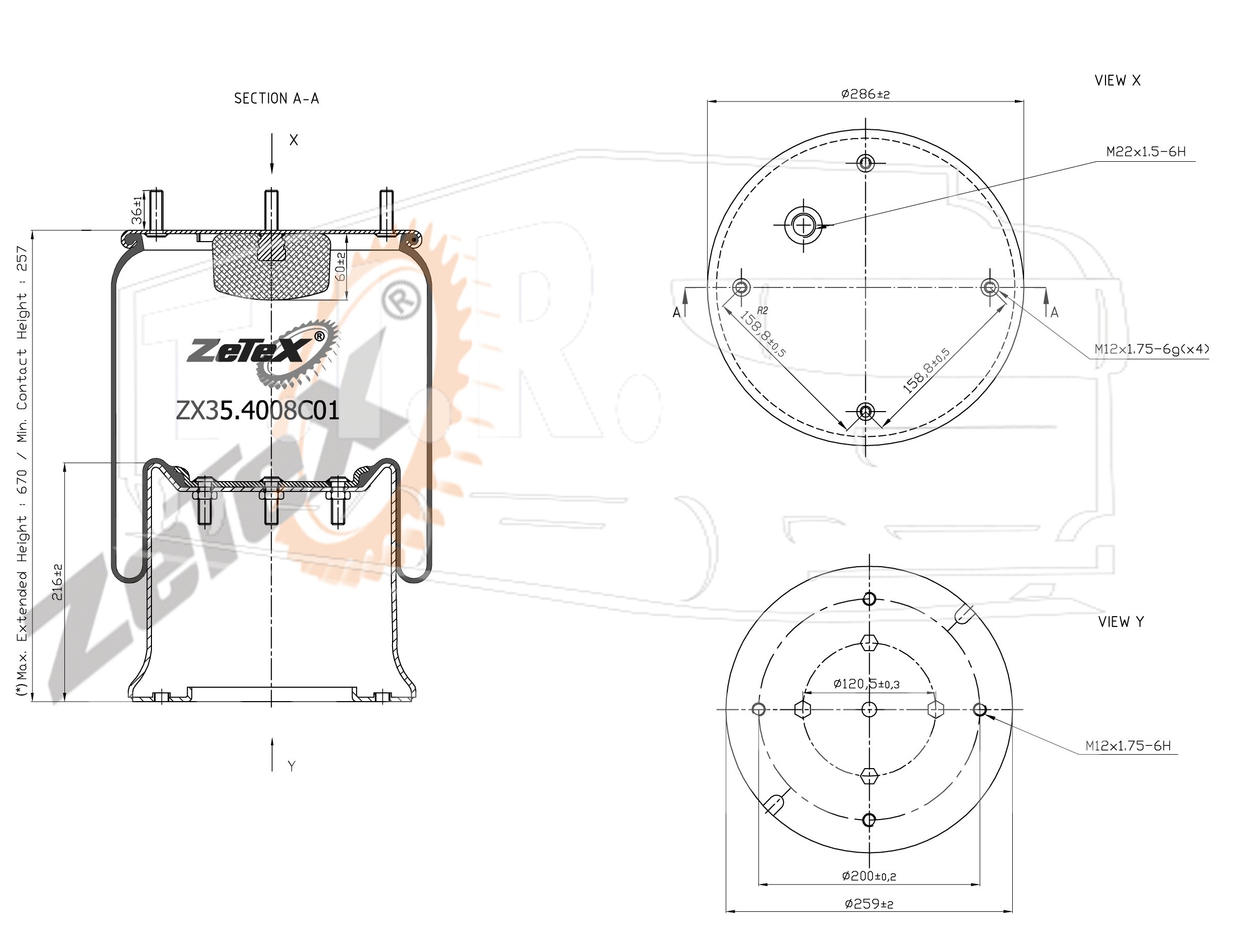 ZX35.4008C01, Пневморессора 4008NP01 металлический стакан SAF — ZeTeX