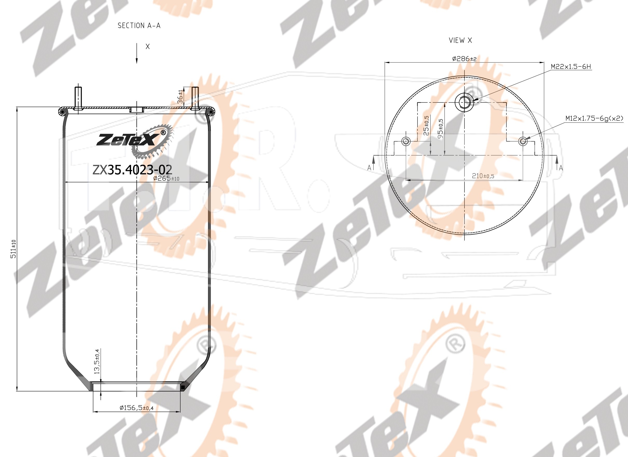 ZX35.4023-02, Пневморессора 4023NP02 без стакана SAF2923V — ZeTeX