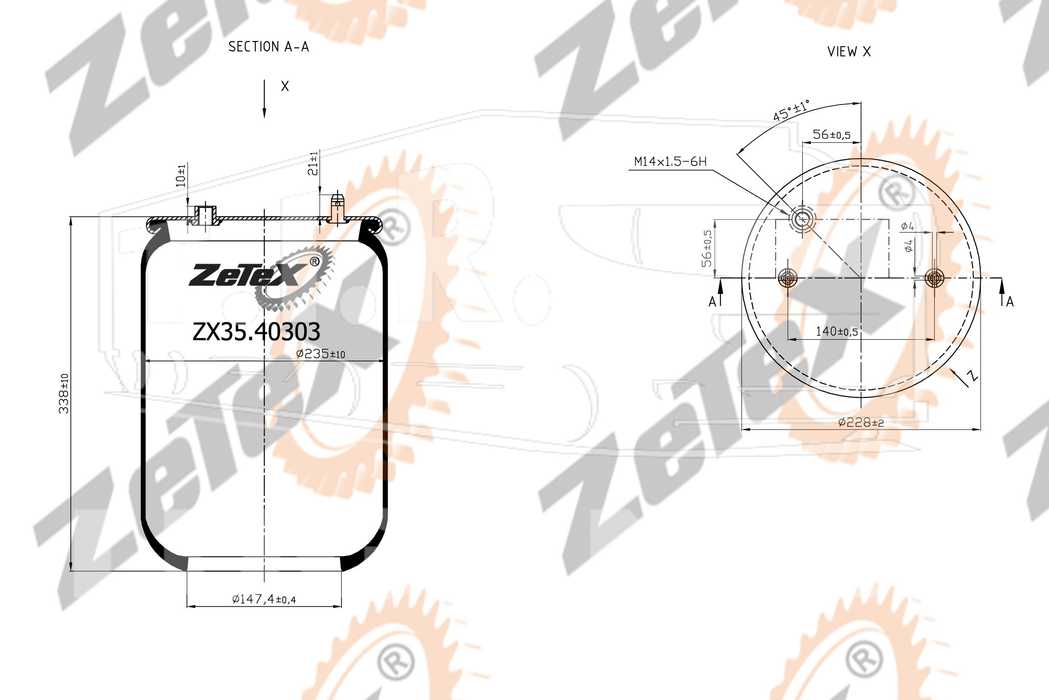 ZX35.40303, Пневморессора 1R11-833 без стакана — ZeTeX