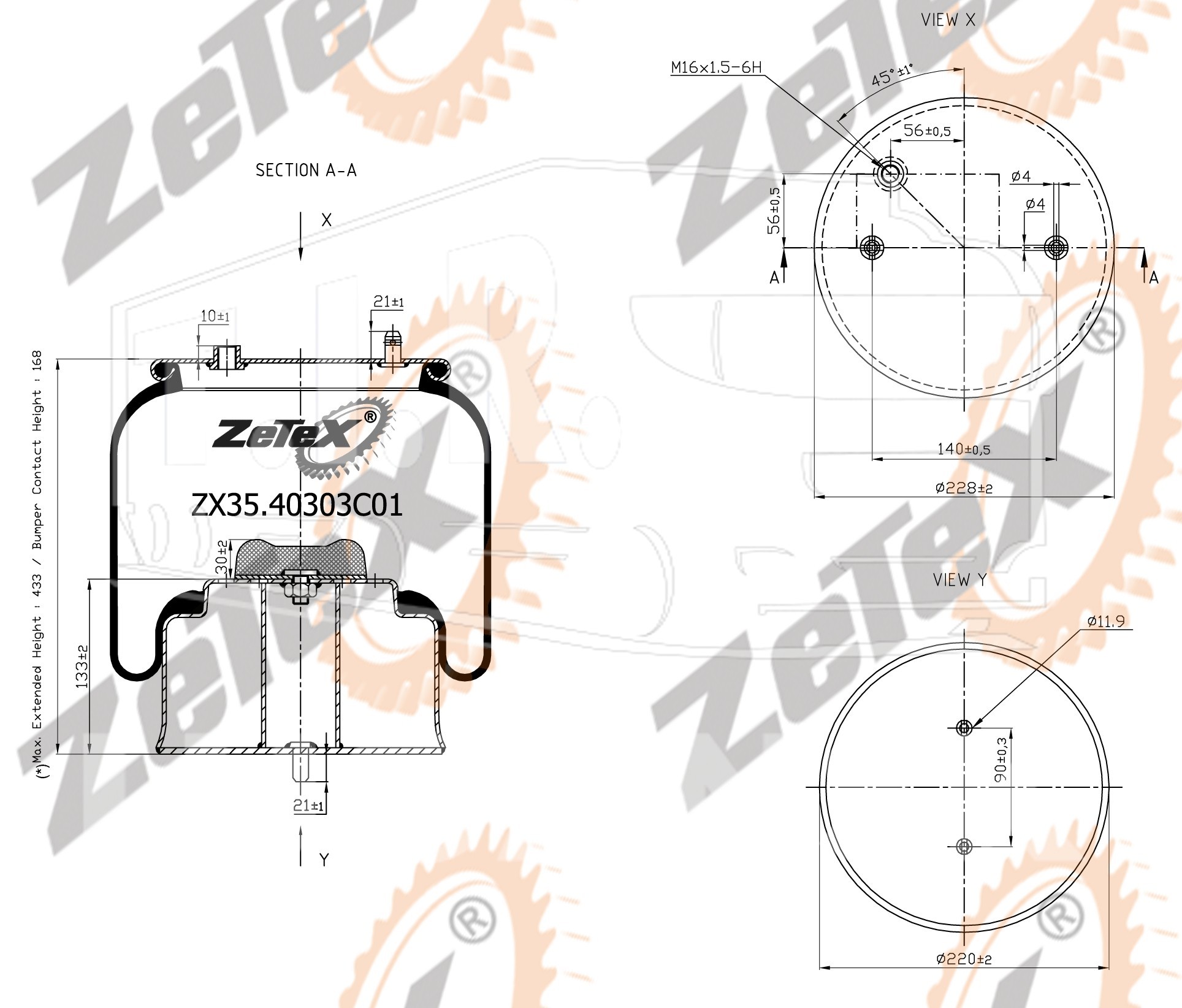 ZX35.40303C01, Пневморессора 1R11-837 металлический стакан SCANIA 1726239 — ZeTeX