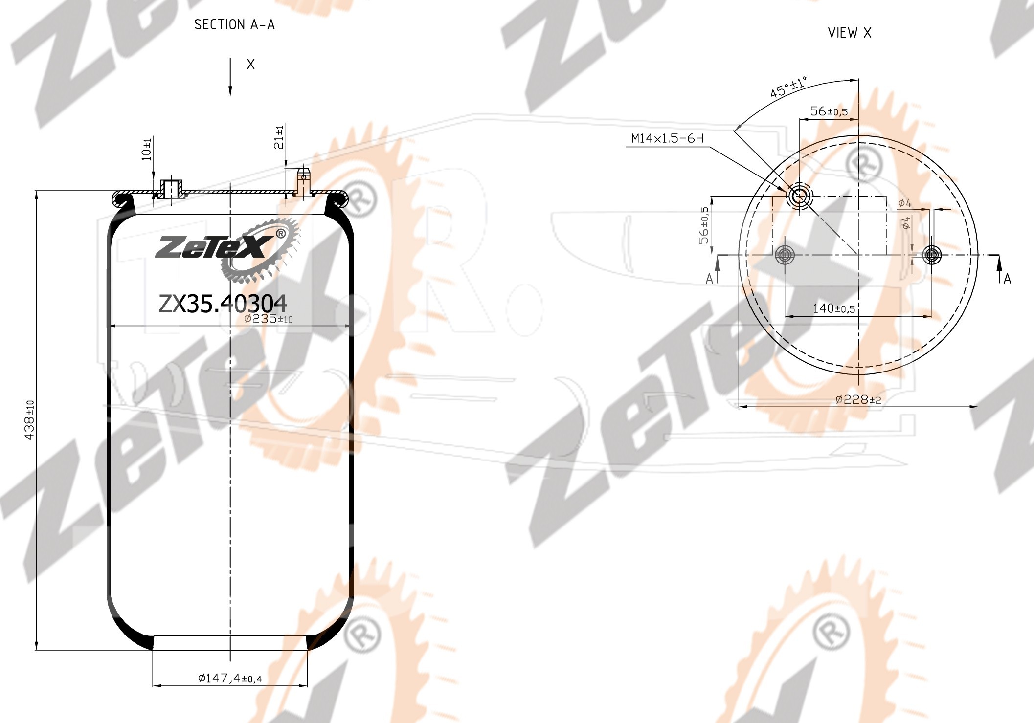 ZX35.40304, Пневморессора 1R11-829 без стакана — ZeTeX