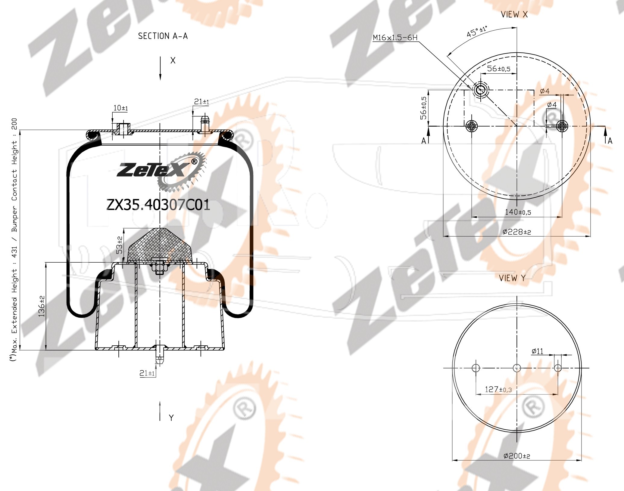 ZX35.40307C01, Пневморессора 1R11-841 металлический стакан  1726246 — ZeTeX