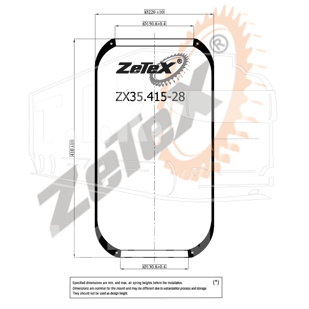 ZX35.415-28, Пневморессора RZ415-28 VOLVO BUS — ZeTeX