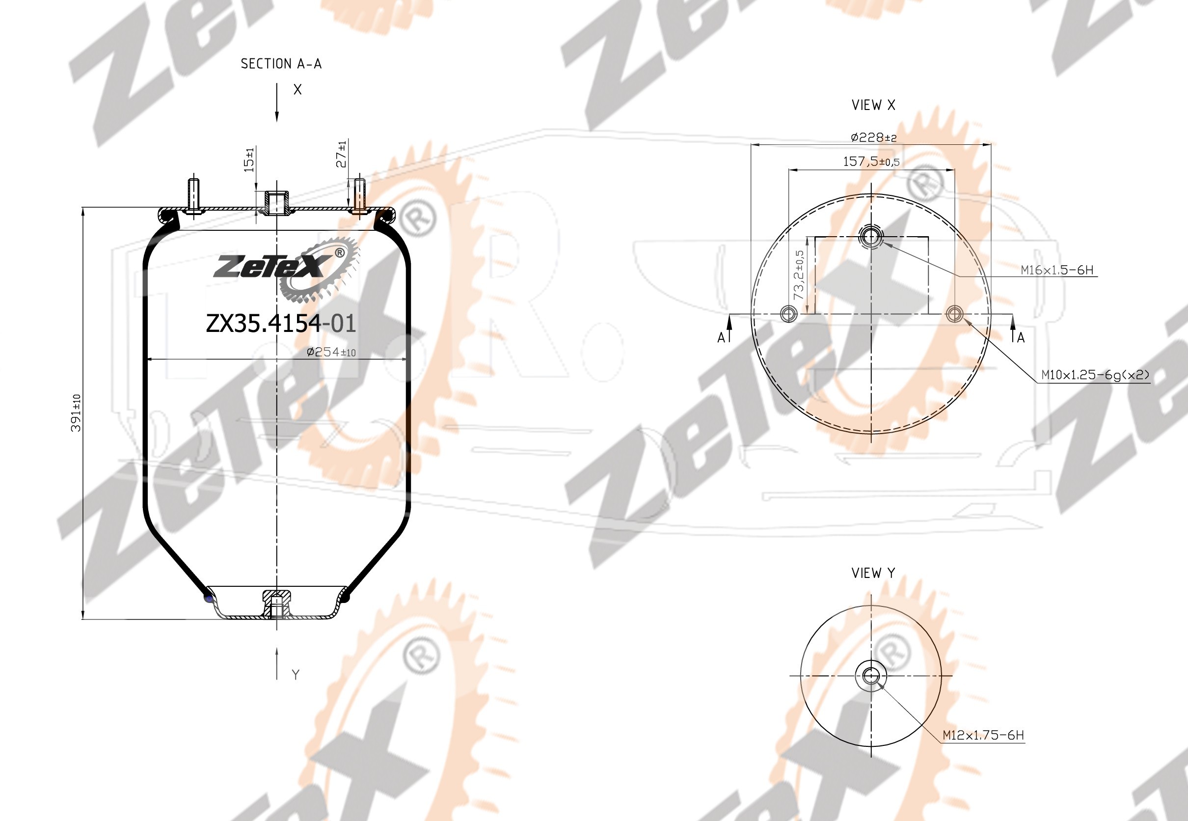 ZX35.4154-01, Пневморессора 4154NP01 без стакана RENAULT MAGNUM / PREMIUM — ZeTeX