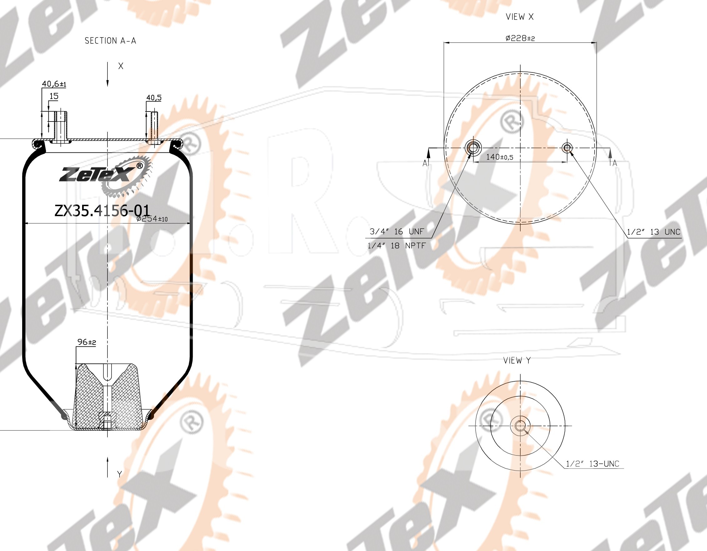 ZX35.4156-01, Пневморессора 4156NP01 без стакана SMB — ZeTeX