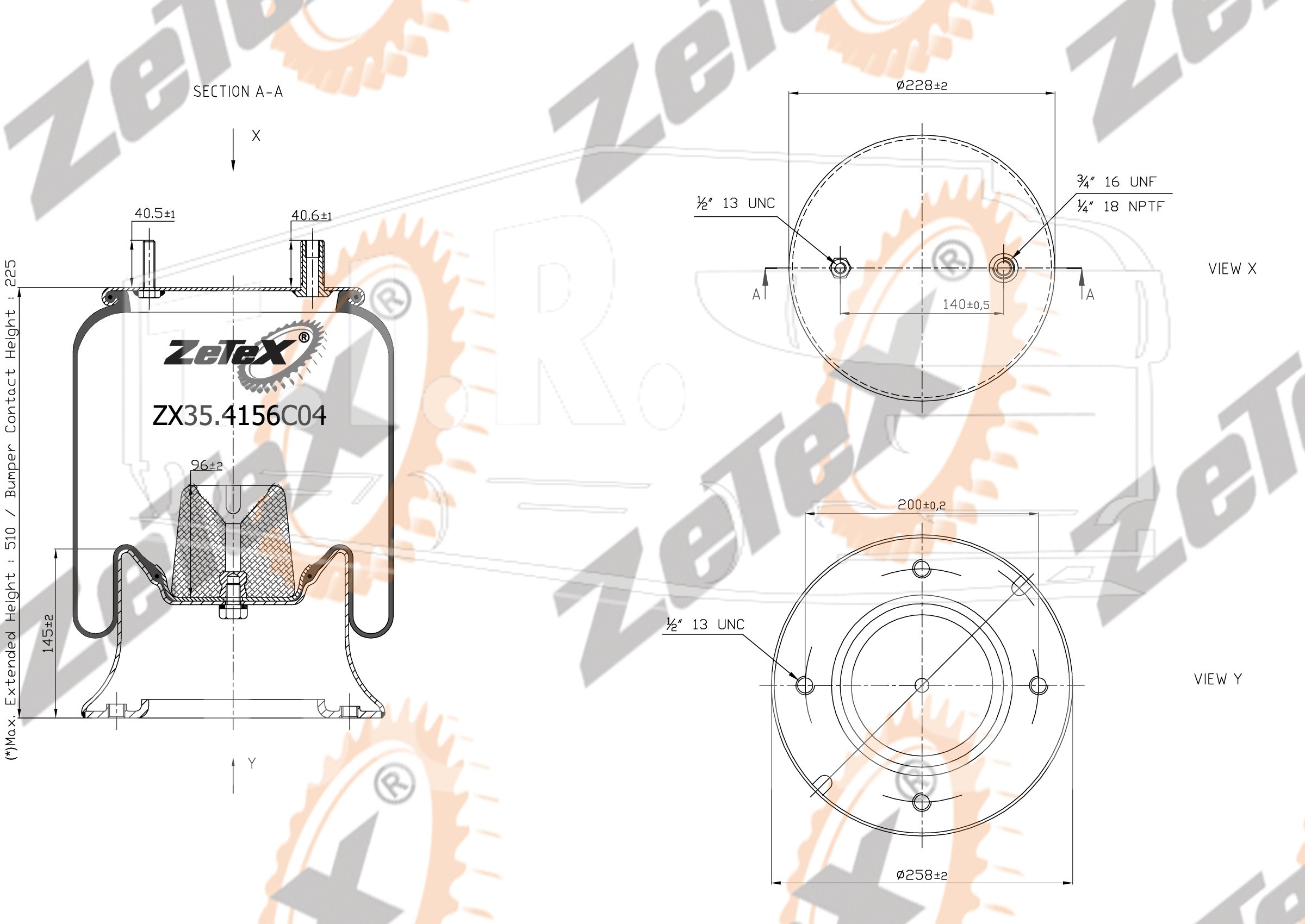 ZX35.4156C04, Пневморессора 4156NP04 металлический стакан Hendrickson / ROR / Neway — ZeTeX