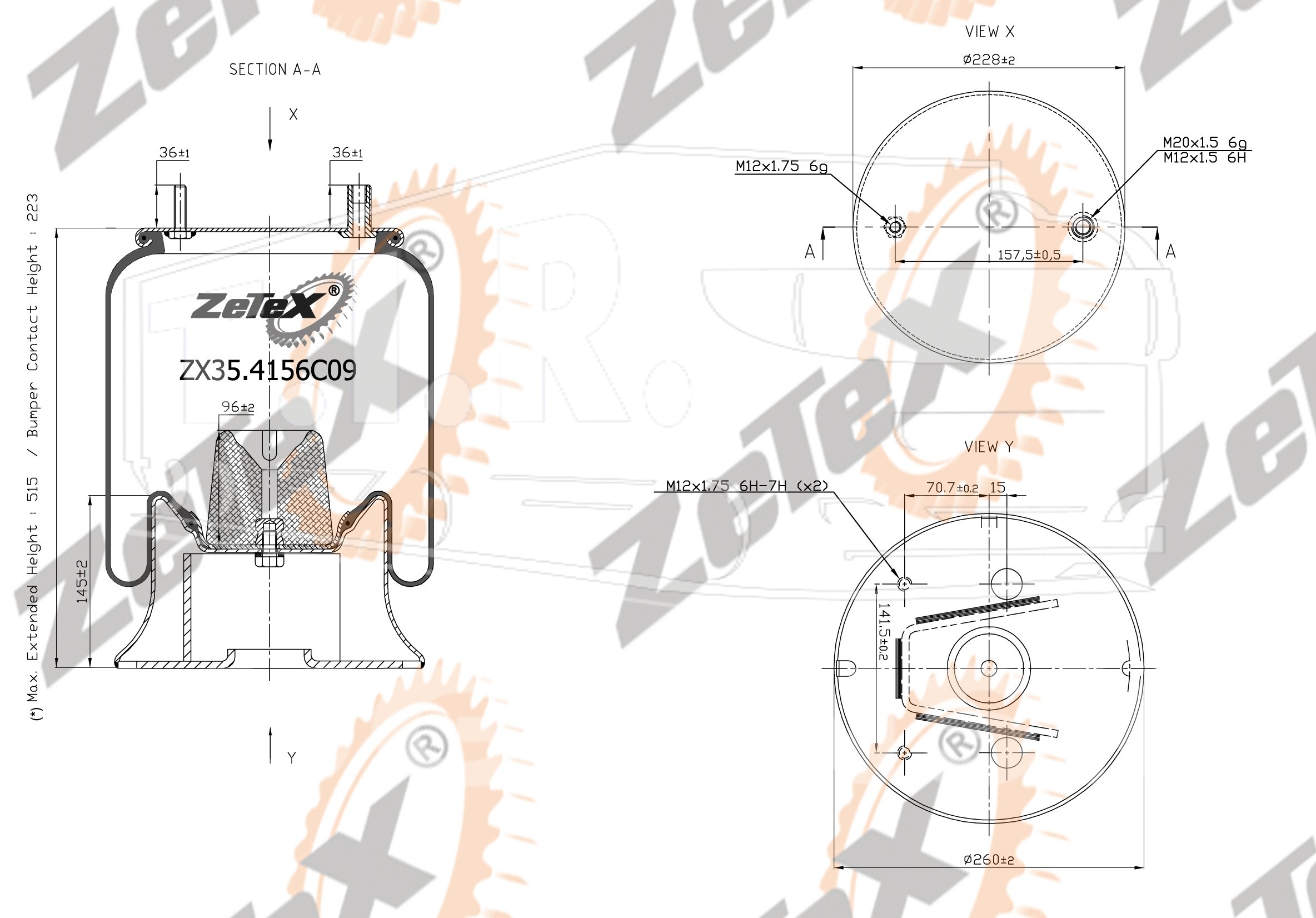 ZX35.4156C09, Пневморессора 4156NP09 металлический стакан FRUEHAUF (metric) — ZeTeX