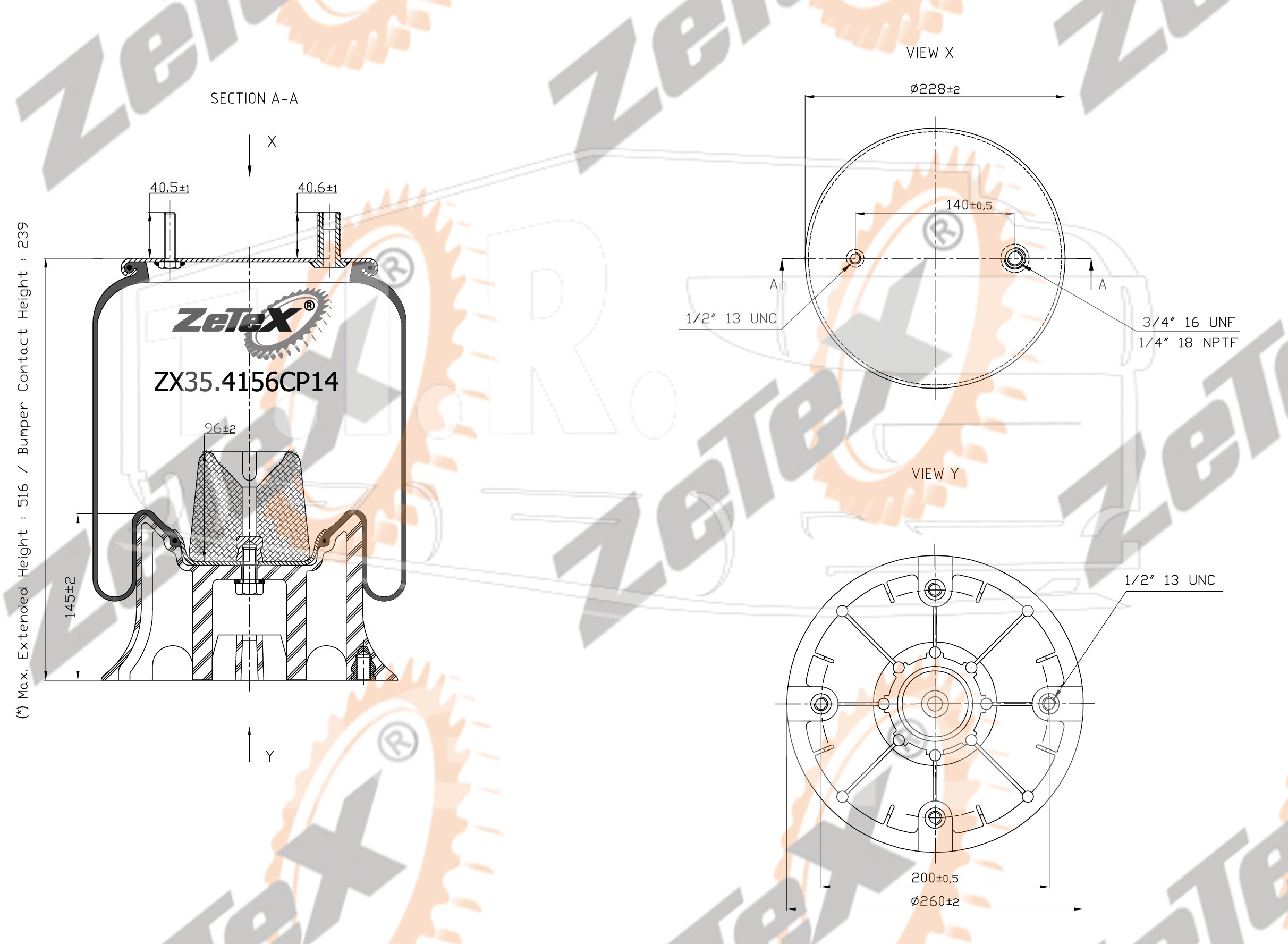 ZX35.4156CP14, Пневморессора 4156NP14 пластиковый стакан Hendrickson / ROR / Neway — ZeTeX