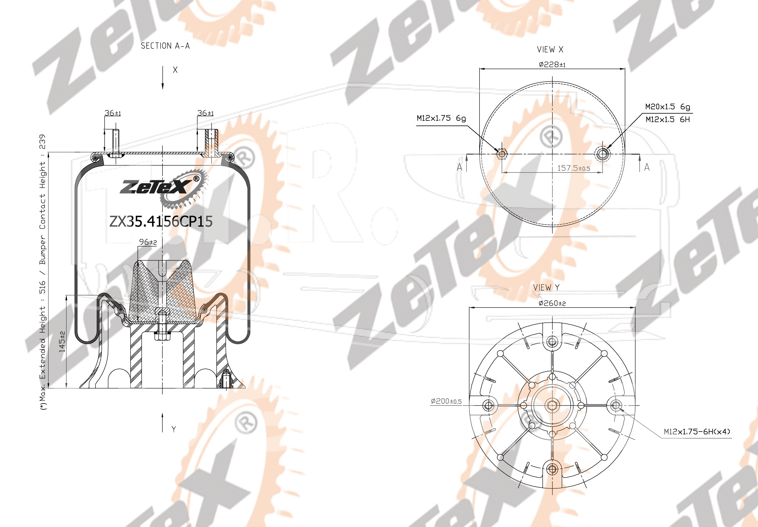 ZX35.4156CP15, Пневморессора 4156NP15 пластиковый стакан Fruehauf / ROR / SMB — ZeTeX