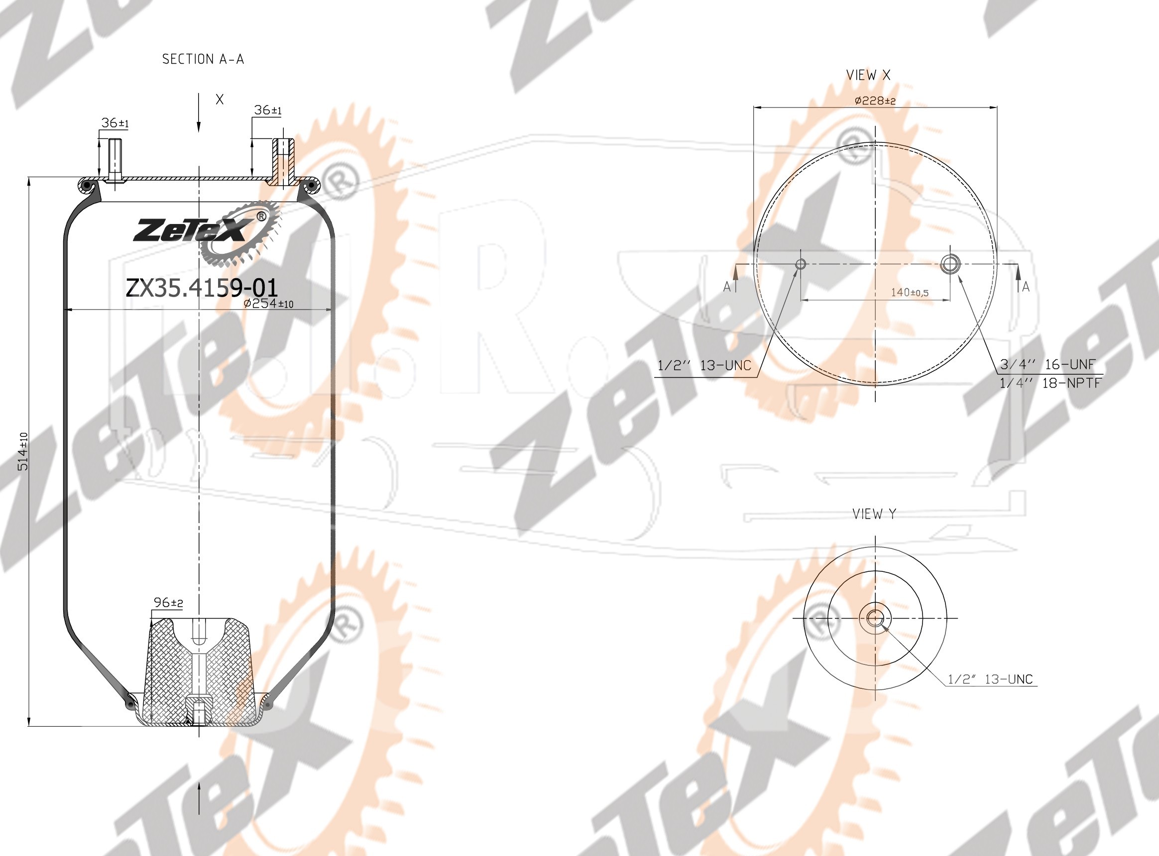 ZX35.4159-01, Пневморессора 4159NP01 без стакана SMB — ZeTeX