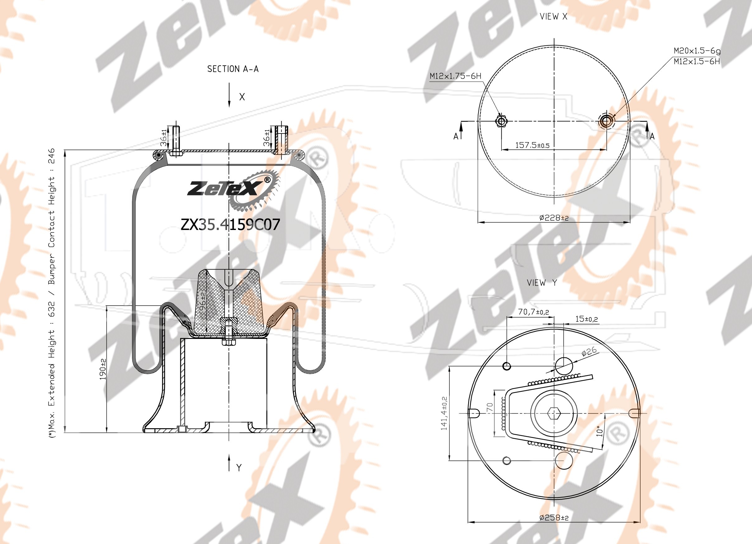 ZX35.4159C07, Пневморессора 4159NP07 металлический стакан Fruehauf / SMB — ZeTeX