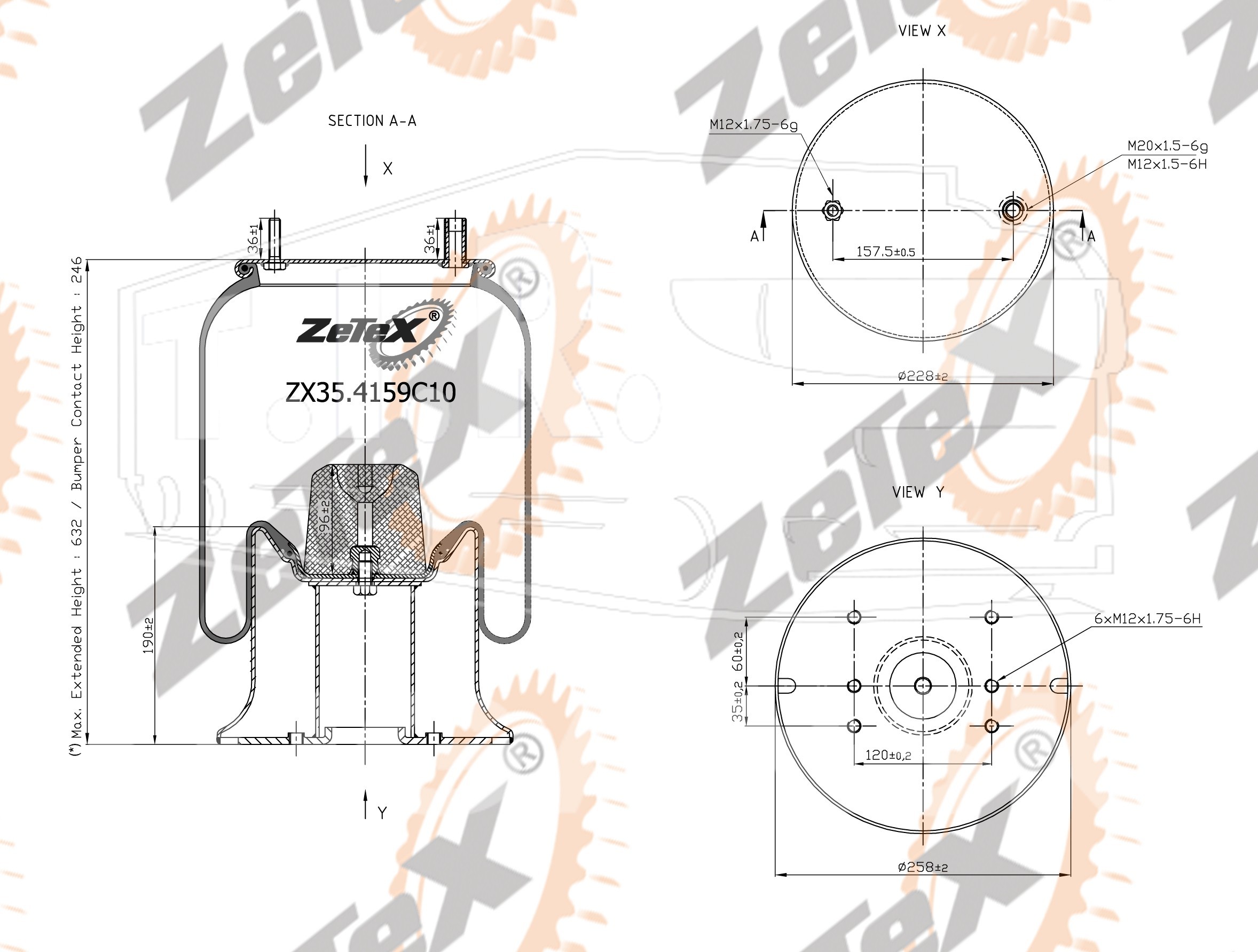 ZX35.4159C10, Пневморессора 4159NP10 металлический стакан SMB — ZeTeX
