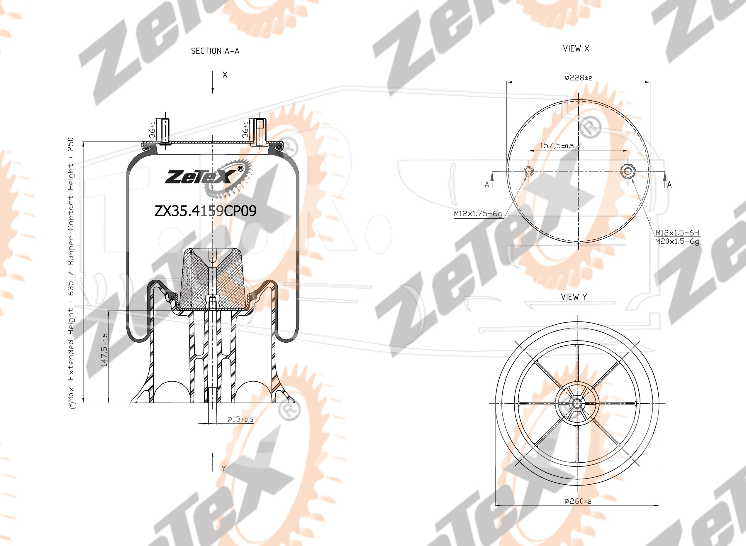 ZX35.4159CP09, Пневморессора 4159NP09 пластиковый стакан Fruehauf — ZeTeX