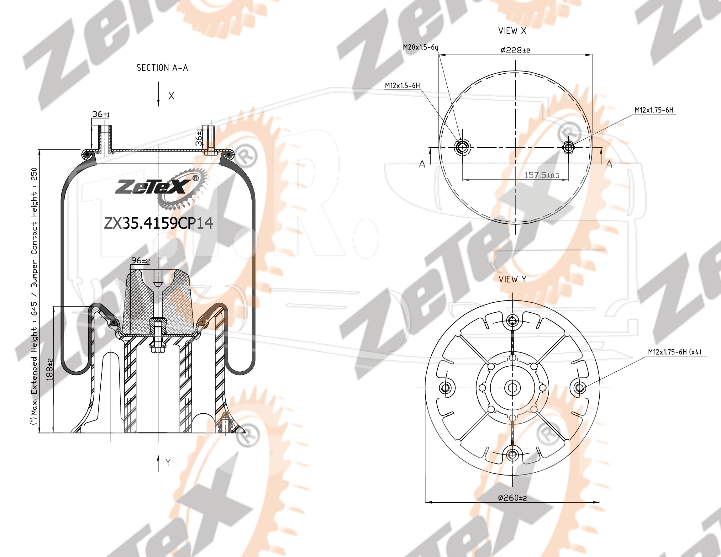 ZX35.4159CP14, Пневморессора 4159NP14 пластиковый стакан Fruehauf — ZeTeX