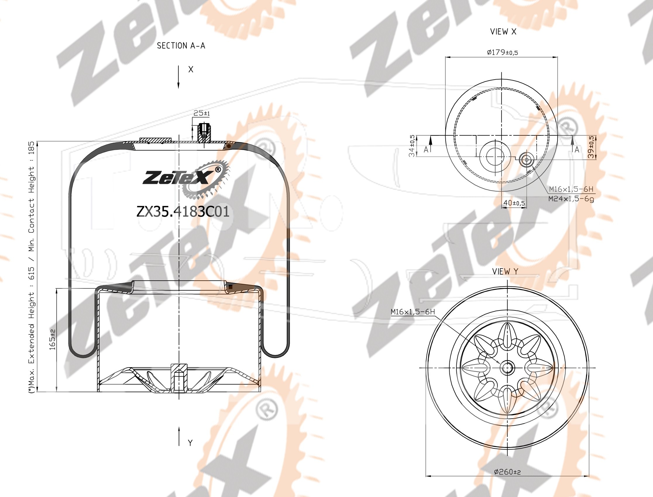 ZX35.4183C01, Пневморессора 4183NP01 металлический стакан Mercedes Actros MP2 — ZeTeX