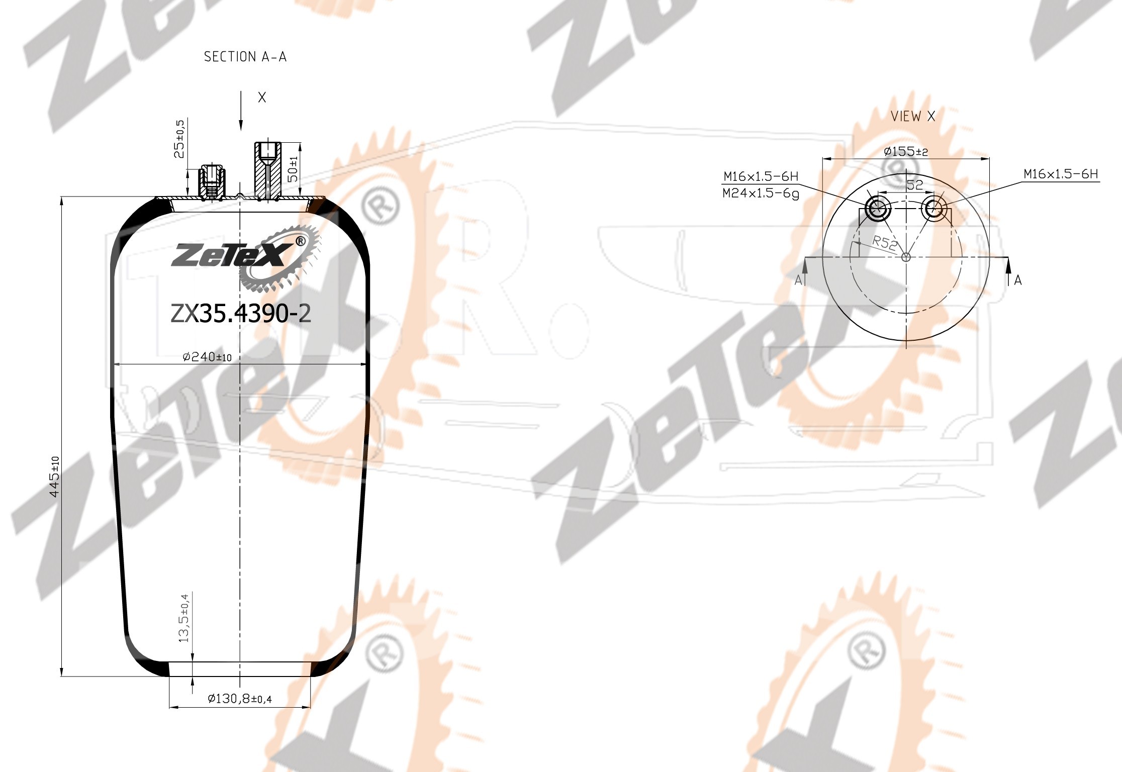 ZX35.4390-2, Пневморессора 4390N2 без стакана Mercedes Actros — ZeTeX