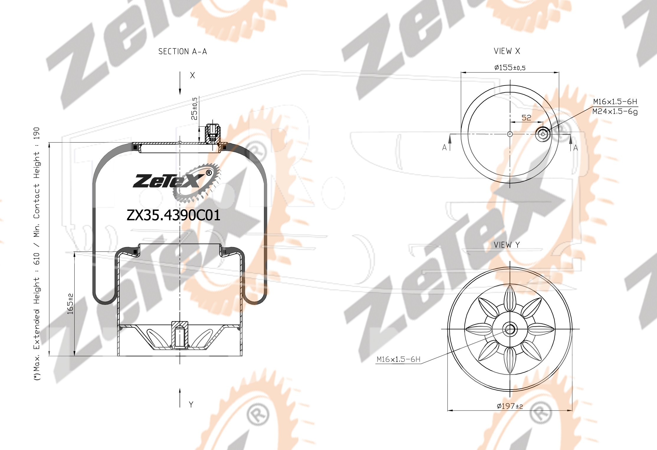 ZX35.4390C01, Пневморессора 4390NP01 Voss 230 металлический стакан Mercedes Actros — ZeTeX