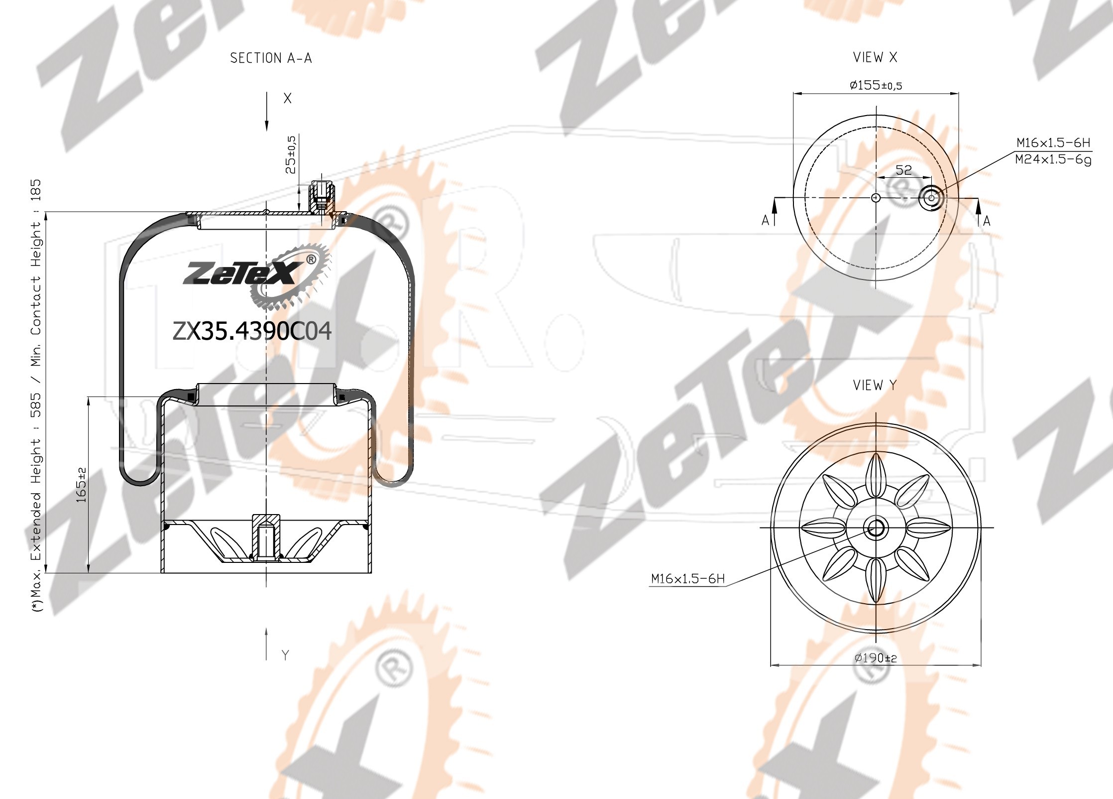 ZX35.4390C04, Пневморессора 4390NP04 Voss 230 металлический стакан Mercedes Actros — ZeTeX