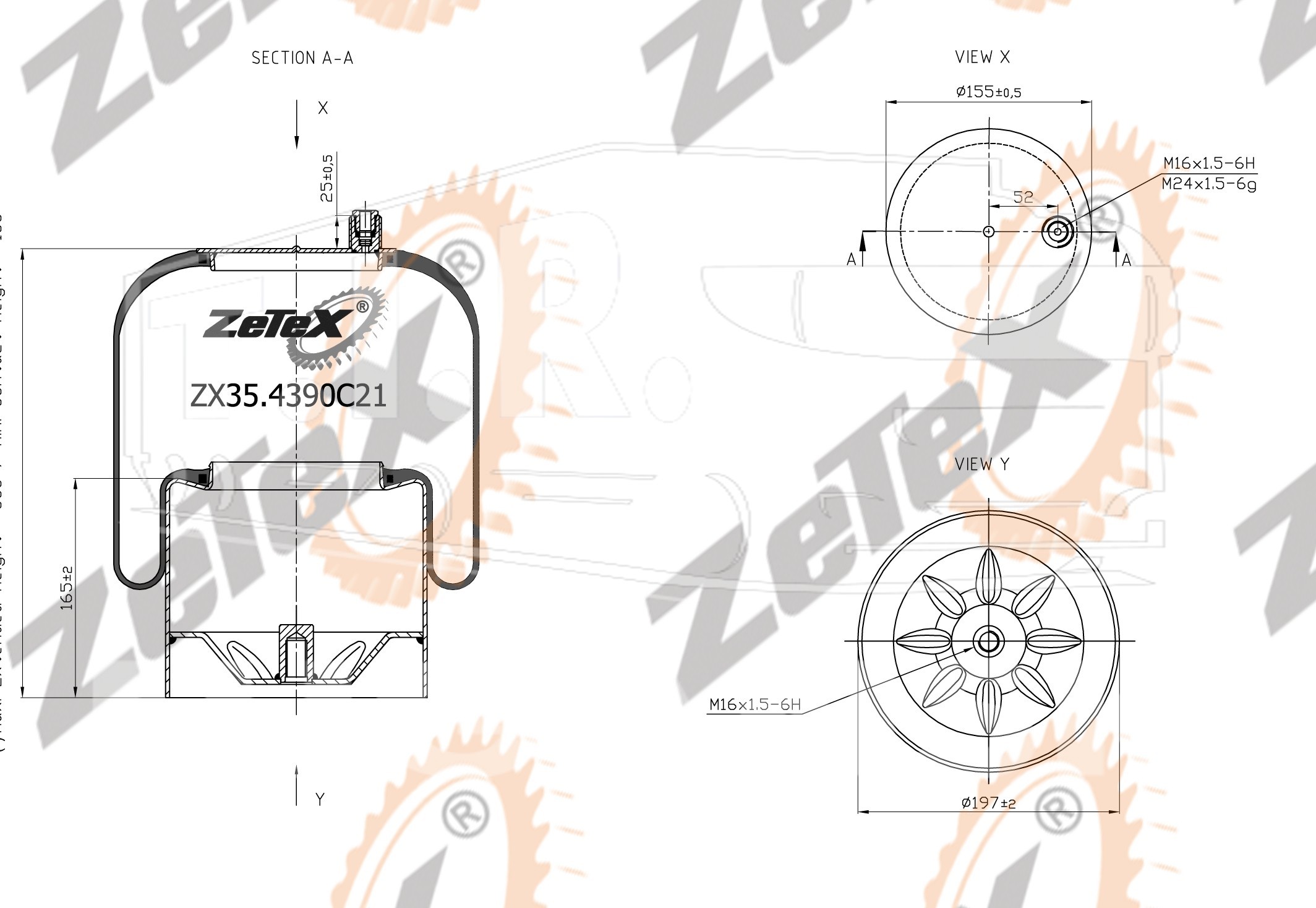 ZX35.4390C21, Пневморессора 4390NP21 Voss 232 металлический стакан Mercedes Actros — ZeTeX