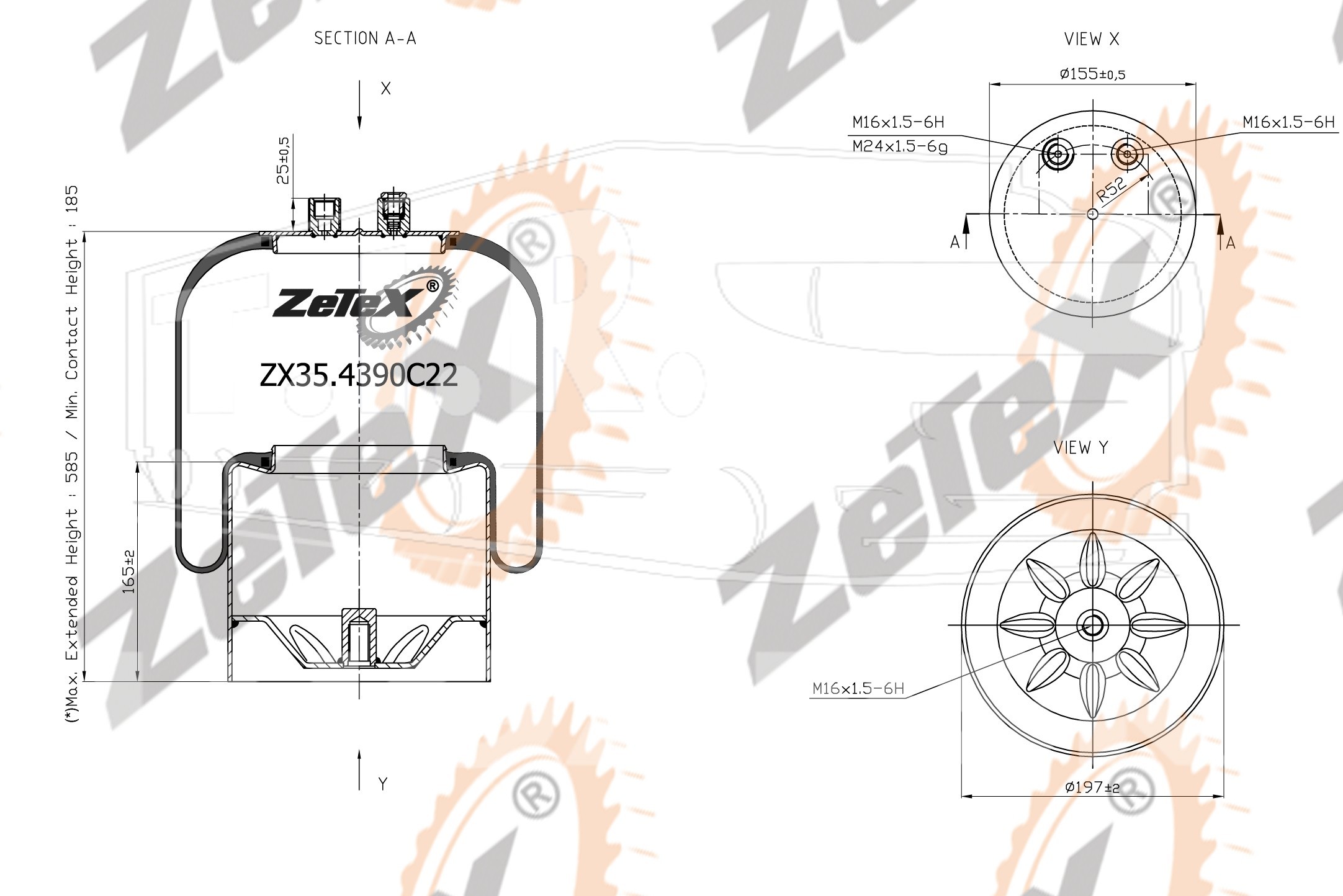 ZX35.4390C22, Пневморессора 4390NP22 Voss 232 металлический стакан Mercedes Actros — ZeTeX