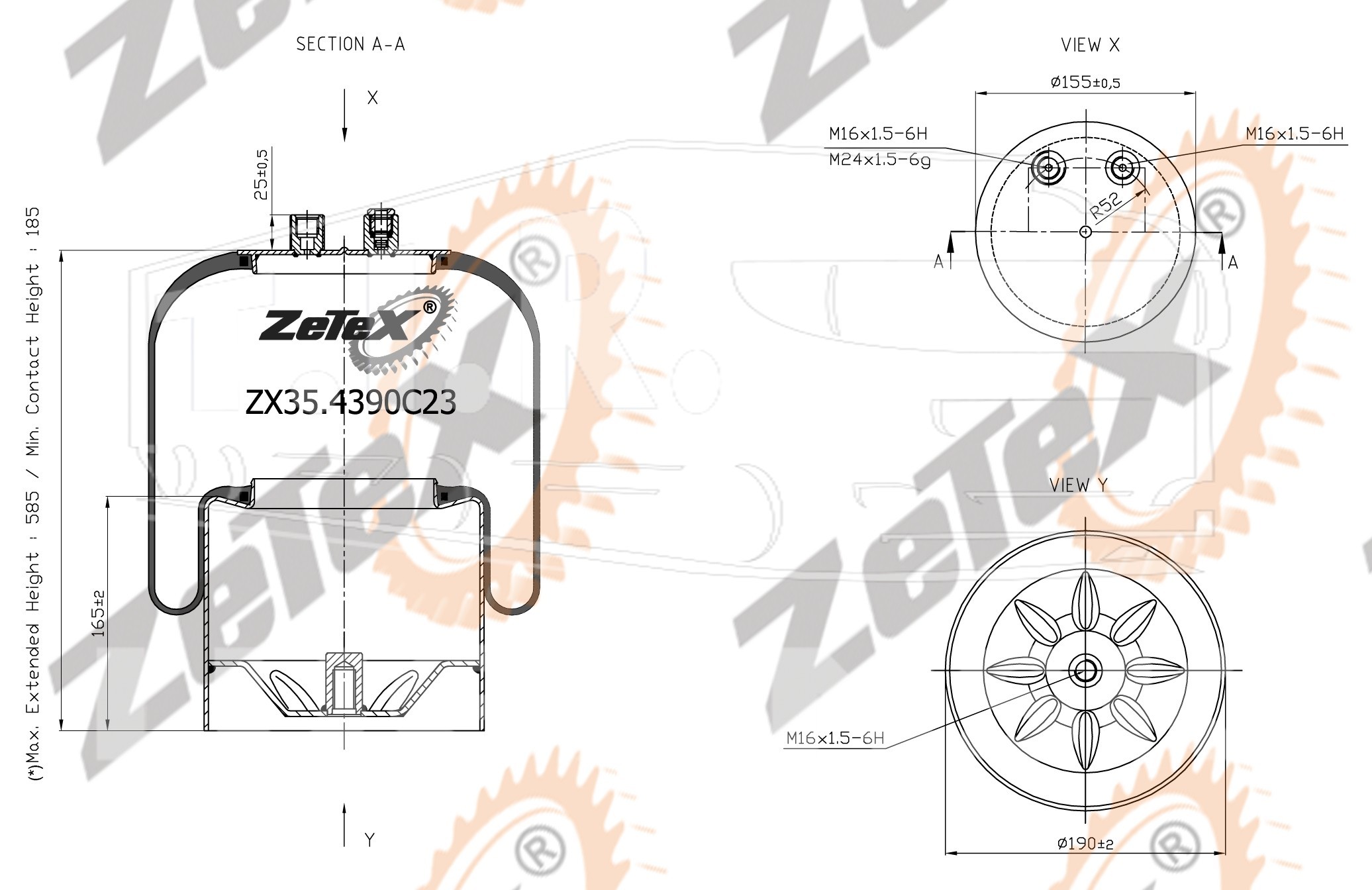 ZX35.4390C23, Пневморессора 4390NP23 Voss 232 металлический стакан Mercedes Actros — ZeTeX