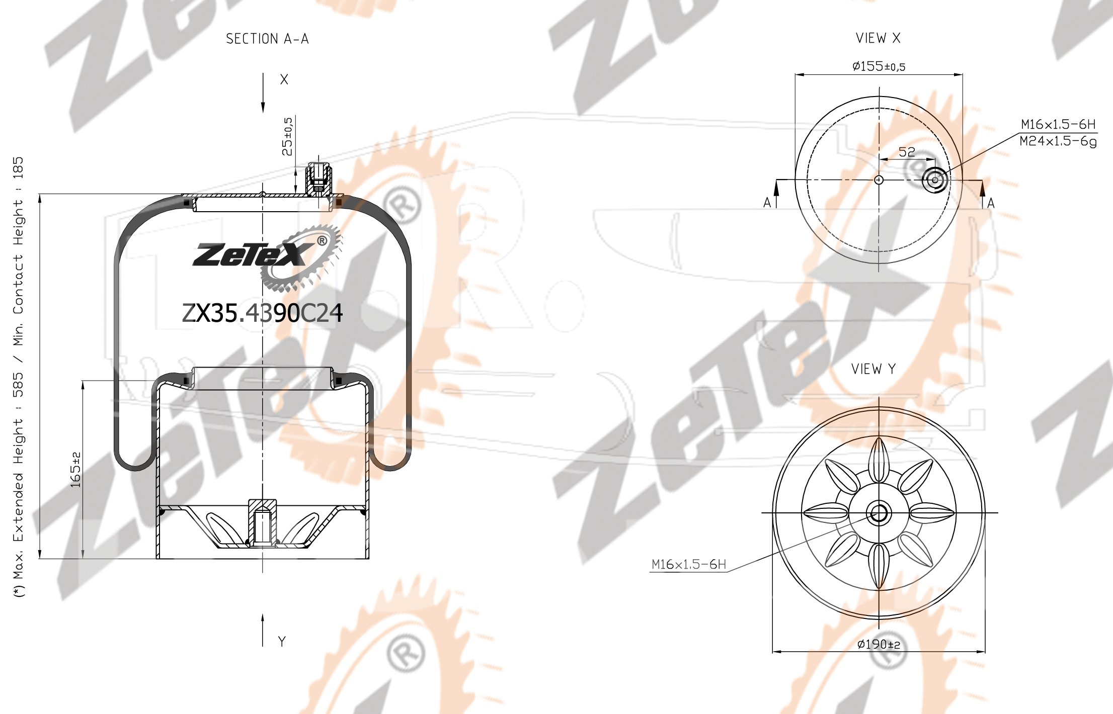 ZX35.4390C24, Пневморессора 4390NP24 Voss 232 металлический стакан Mercedes Actros — ZeTeX