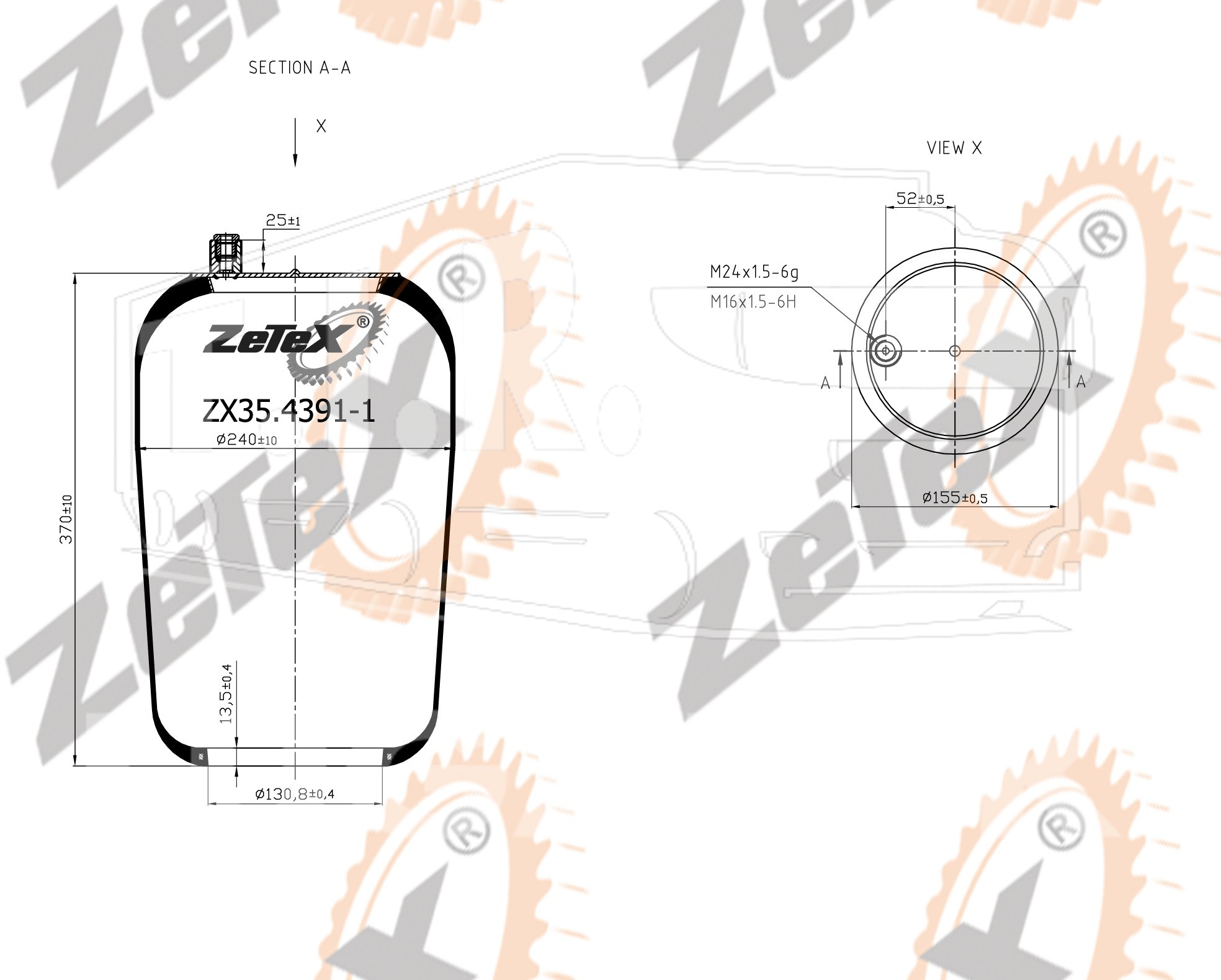 ZX35.4391-1, Пневморессора 4391N1 без стакана — ZeTeX