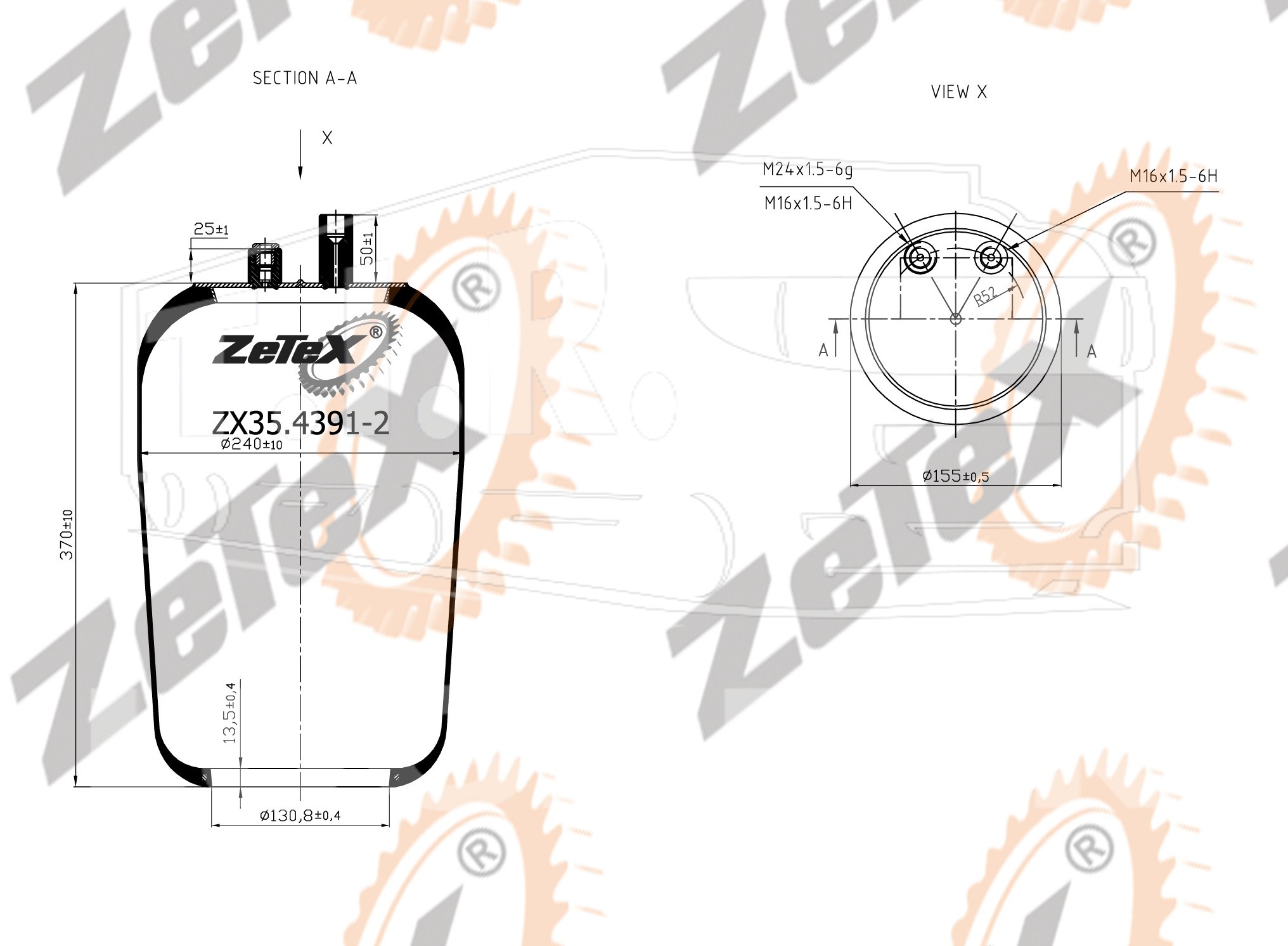 ZX35.4391-2, Пневморессора 4391N2 без стакана — ZeTeX
