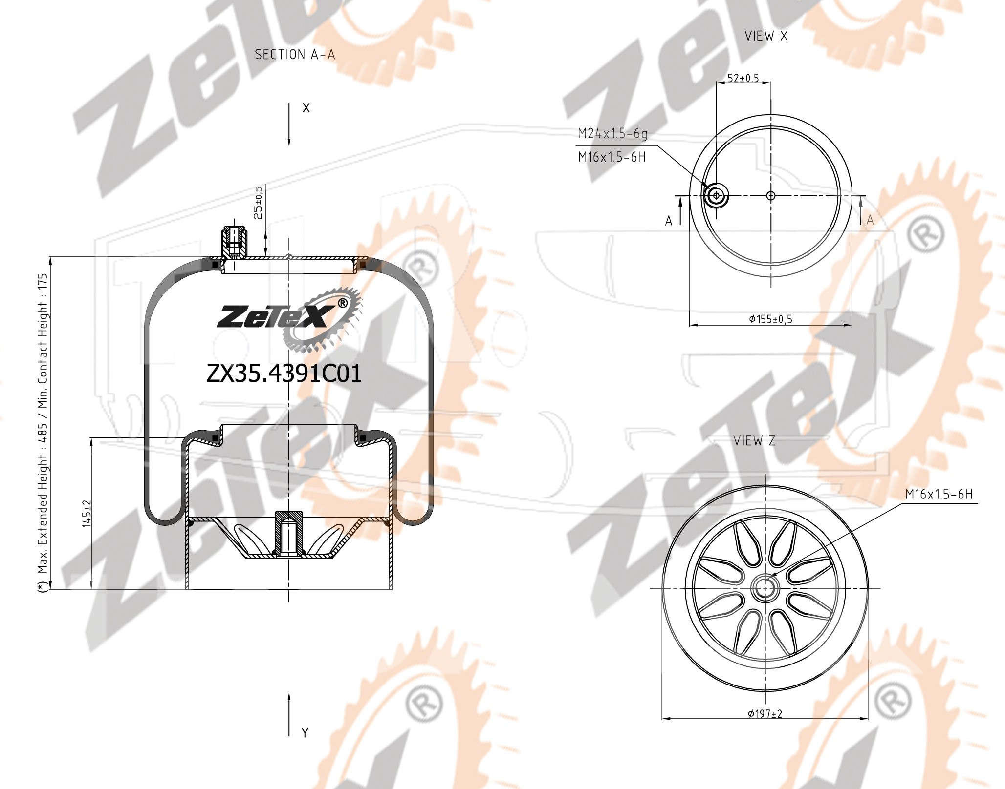 ZX35.4391C01, Пневморессора 4391NP01 Voss 230 металлический стакан — ZeTeX