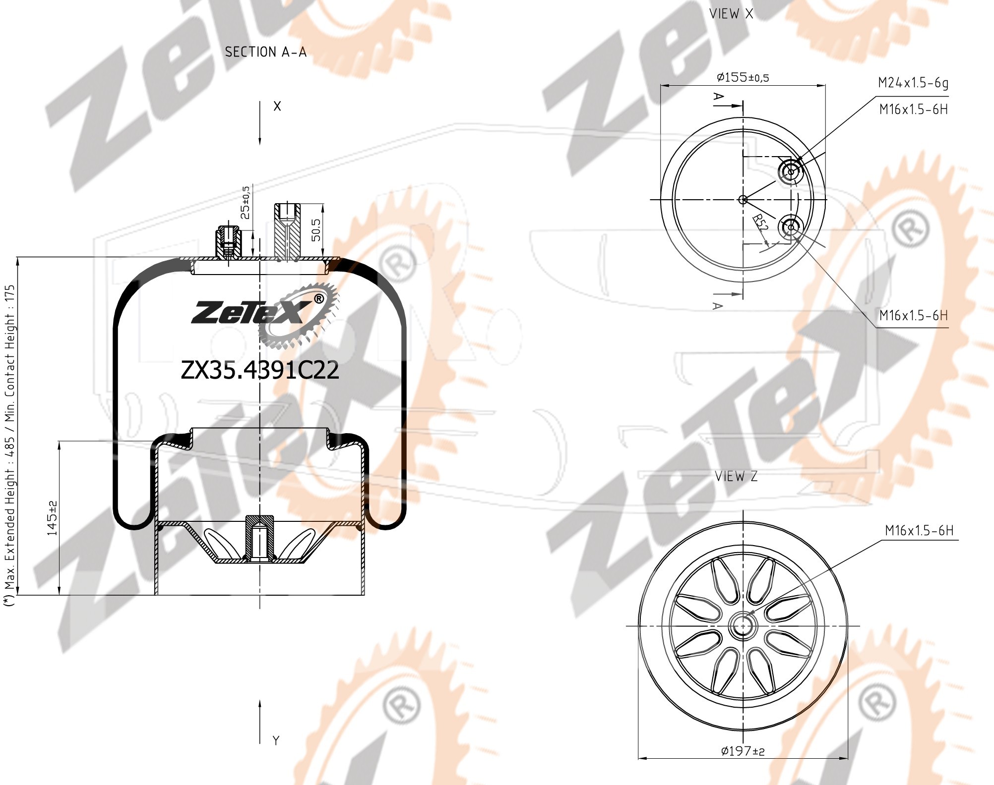 ZX35.4391C22, Пневморессора 4391NP22 Voss 232 металлический стакан — ZeTeX