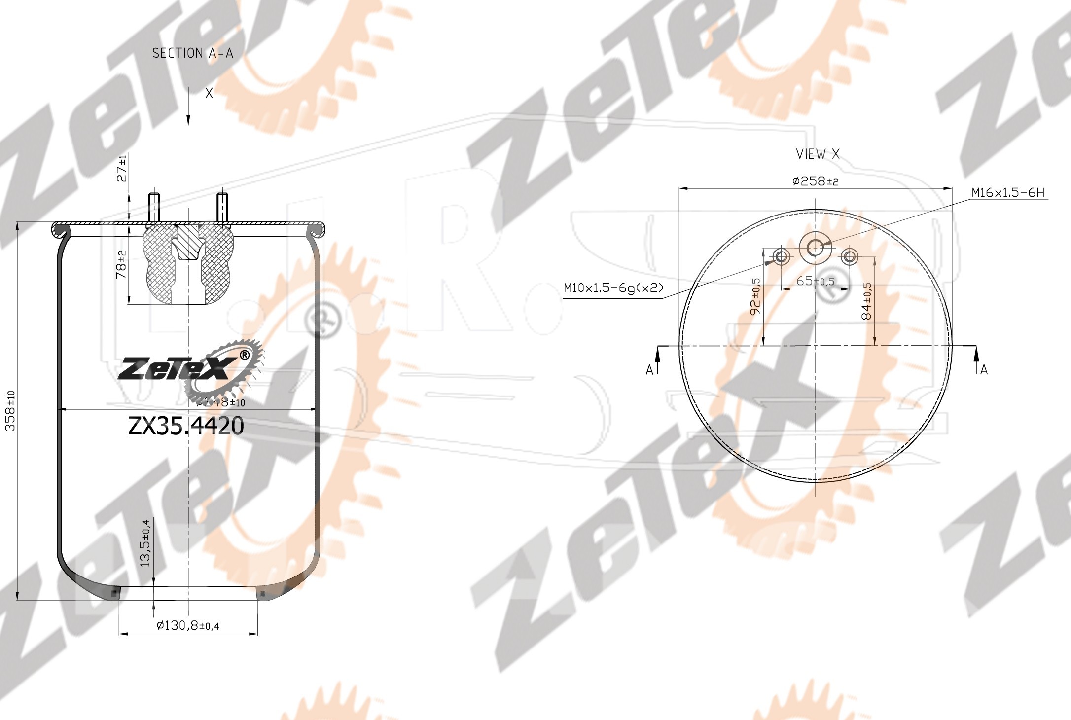 ZX35.4420, Пневморессора 4420N без стакана Volvo Truck — ZeTeX