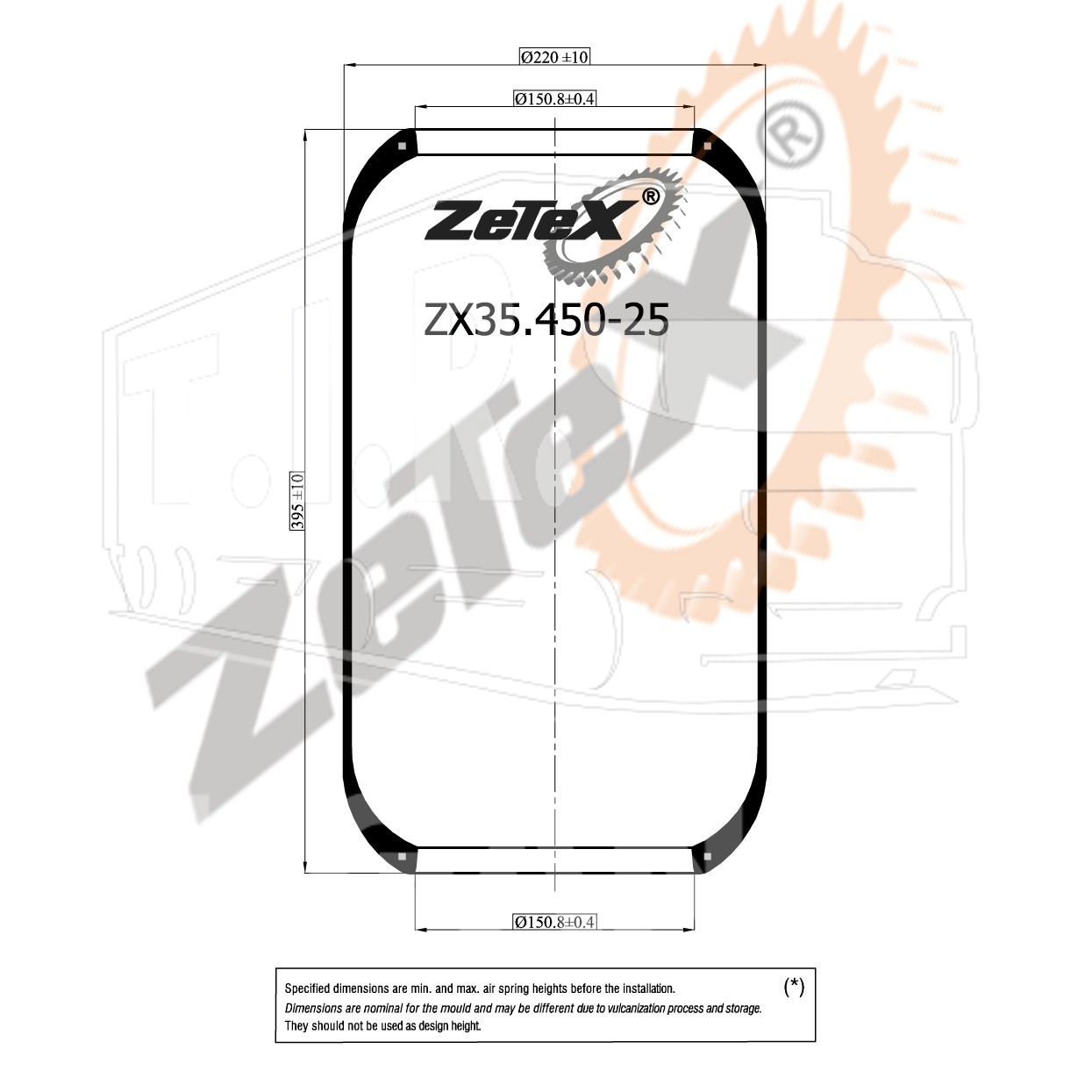 ZX35.450-25, Пневморессора RZ450-25 O350 Tourismo/O403, O404 / Iveco — ZeTeX