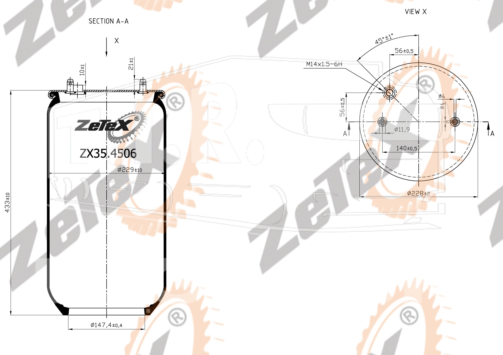 ZX35.4506, Пневморессора 1434506 без стакана Scania — ZeTeX