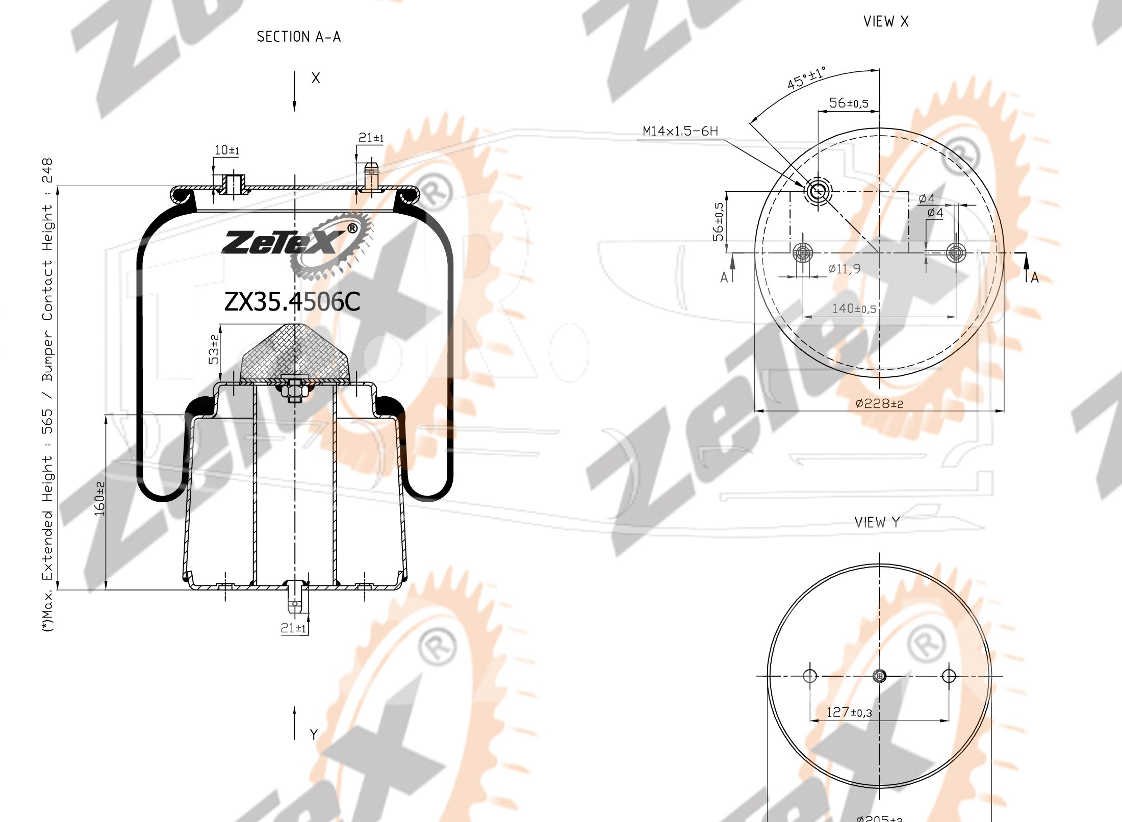 ZX35.4506C, Пневморессора 1434506 металлический стакан Scania — ZeTeX