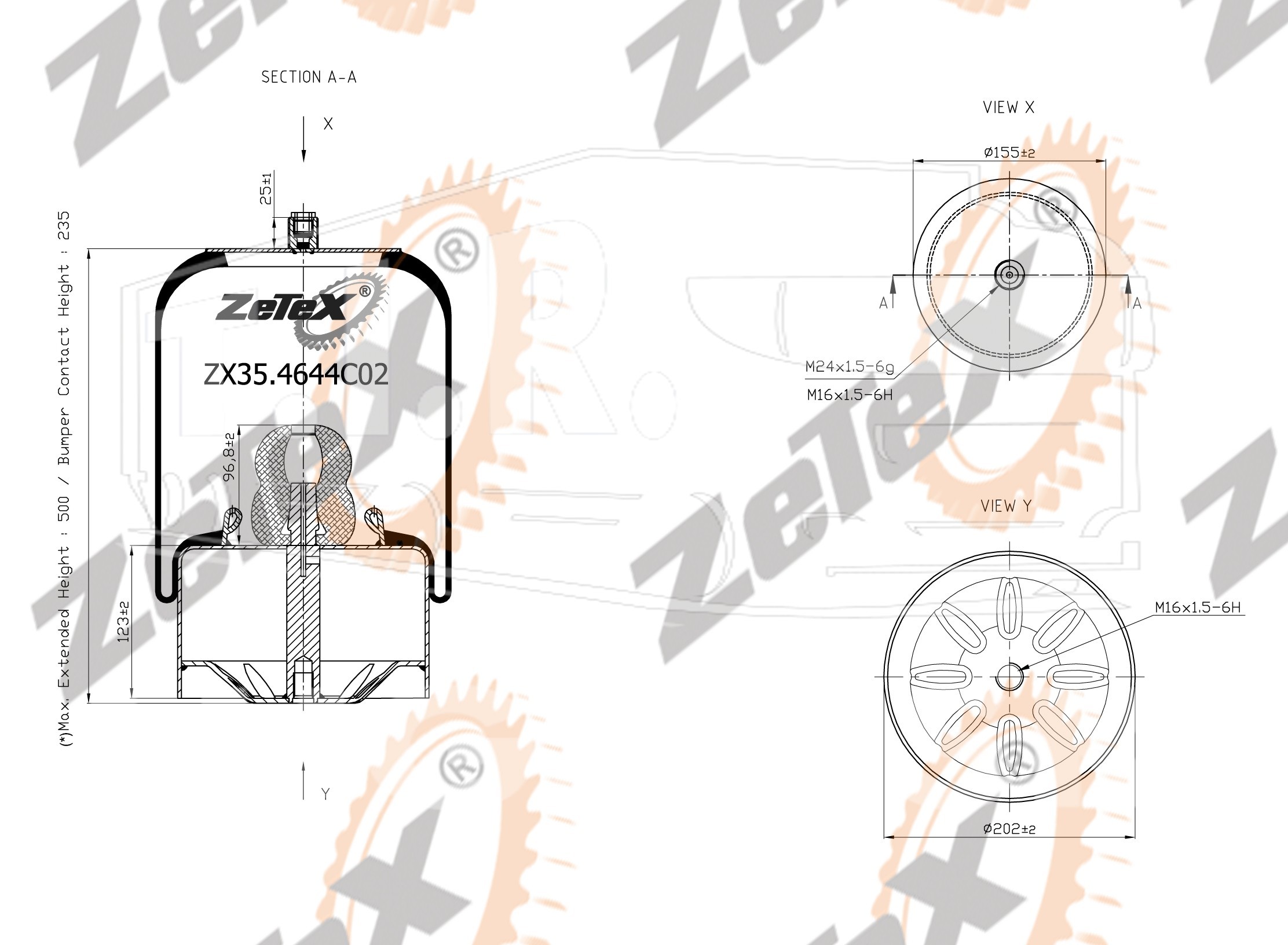 ZX35.4644C02, Пневморессора 4644NP02 Voss 230 металлический стакан Mercedes — ZeTeX