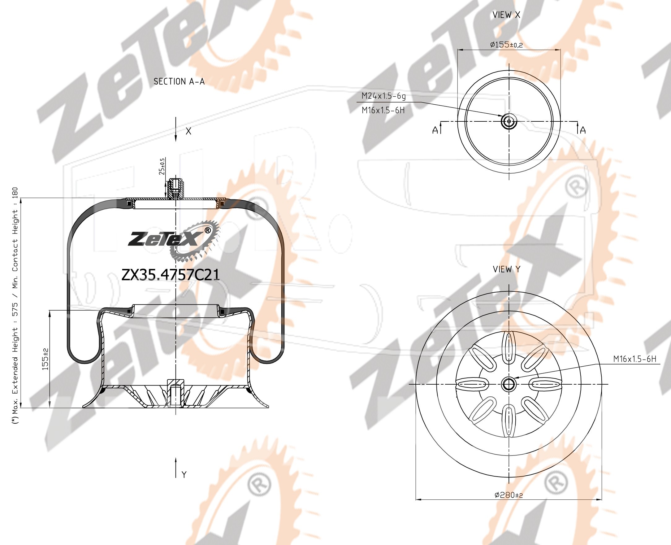 ZX35.4757C21, Пневморессора 4757NP21 Voss 232 металлический стакан Mercedes Actros — ZeTeX