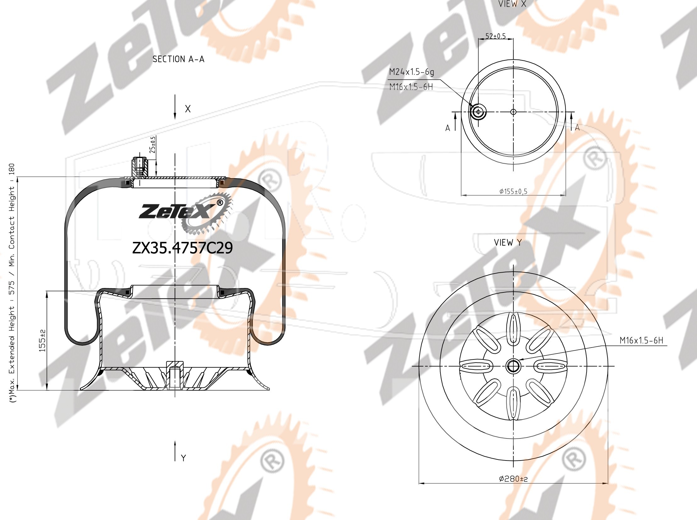 ZX35.4757C29, Пневморессора 4757NP29 Voss 232 металлический стакан Mercedes Actros — ZeTeX
