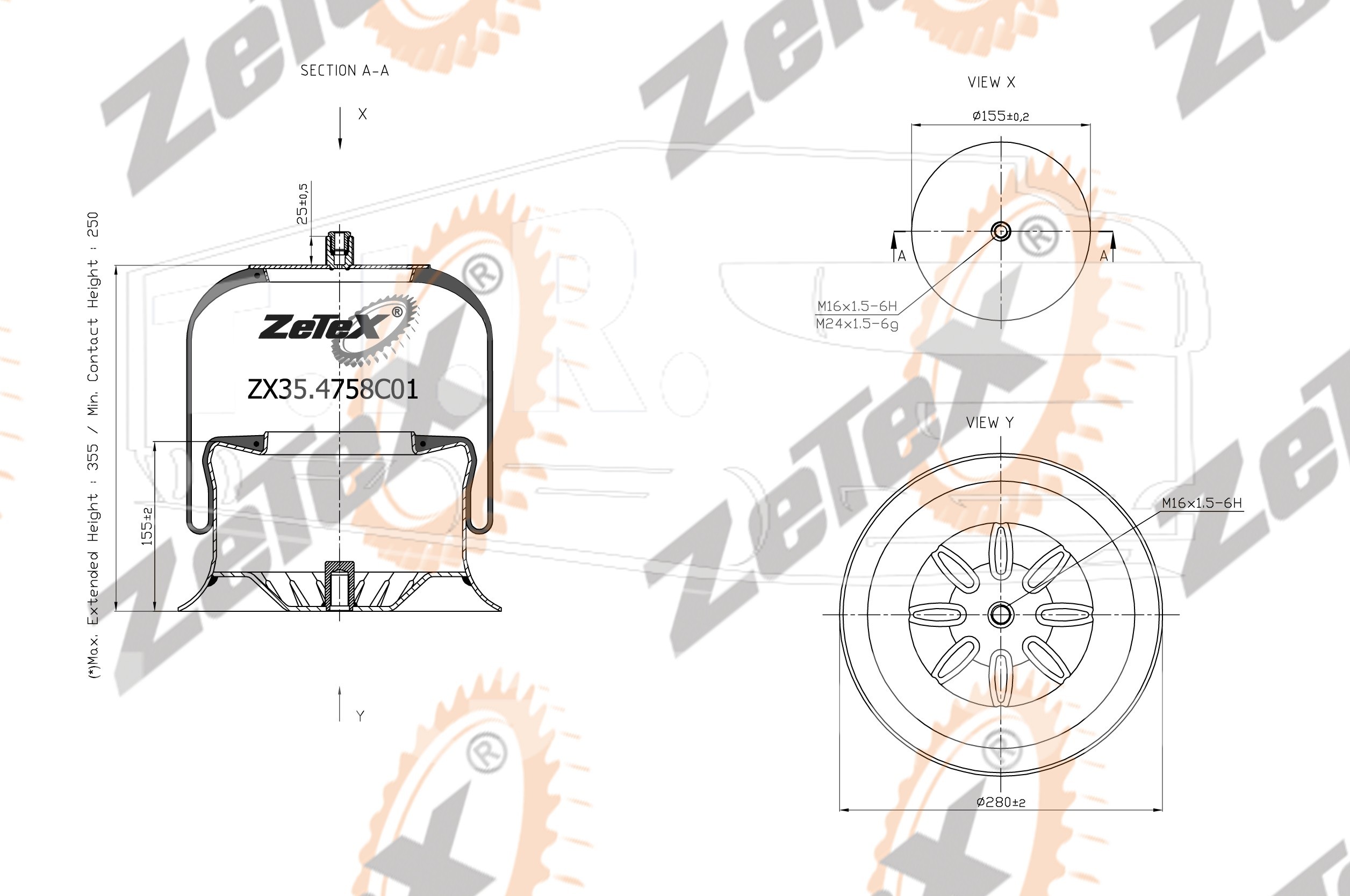 ZX35.4758C01, Пневморессора 4758NP01 Voss 230 металлический стакан Mercedes Actros — ZeTeX