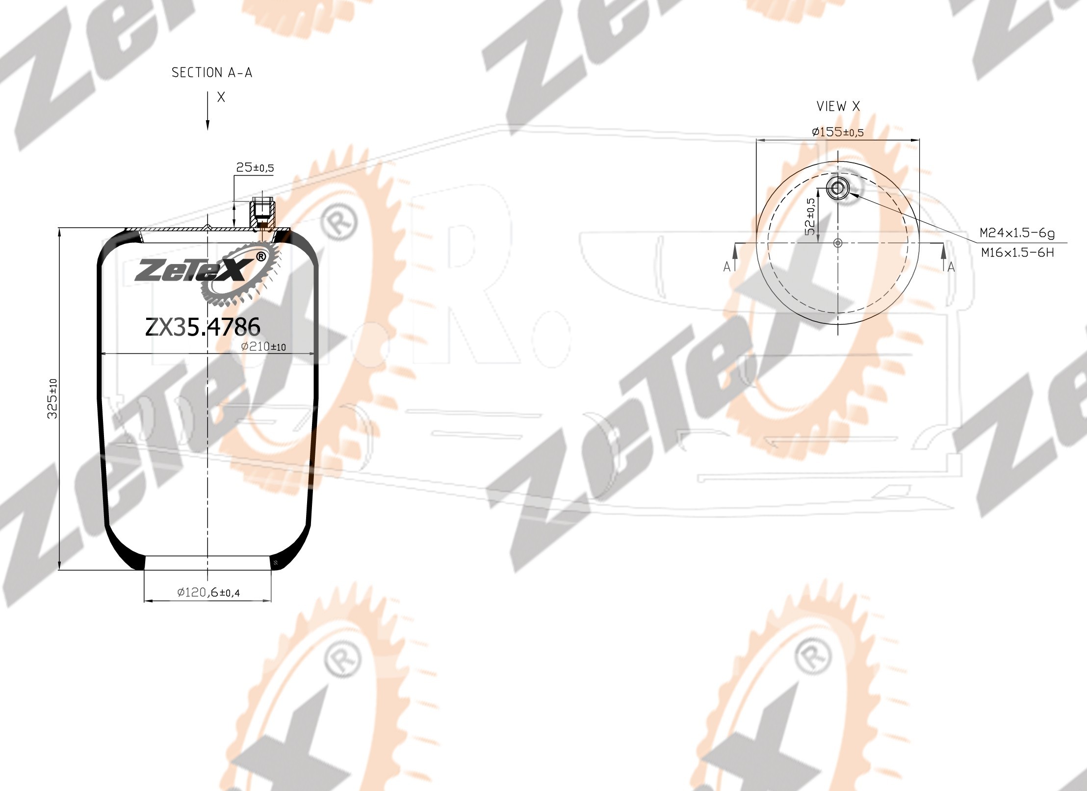 ZX35.4786, Пневморессора 4786N без стакана — ZeTeX