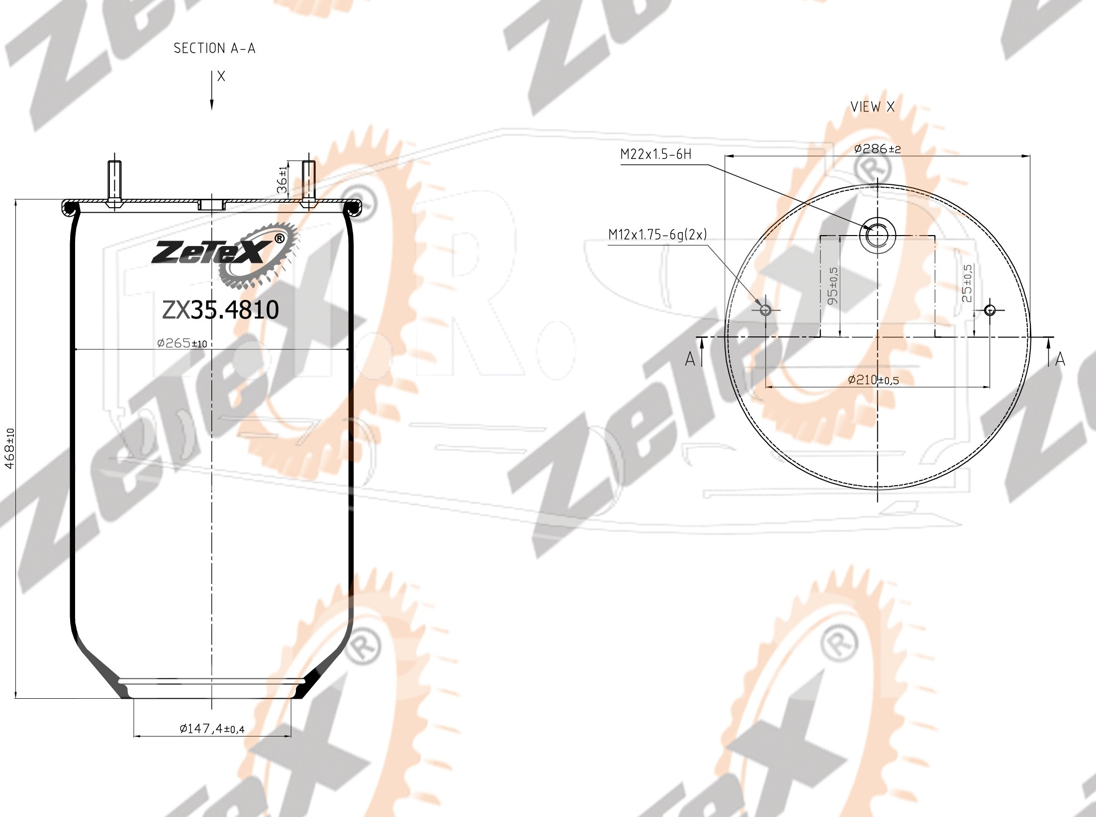 ZX35.4810, Пневморессора 4810N без стакана SAF291SV — ZeTeX