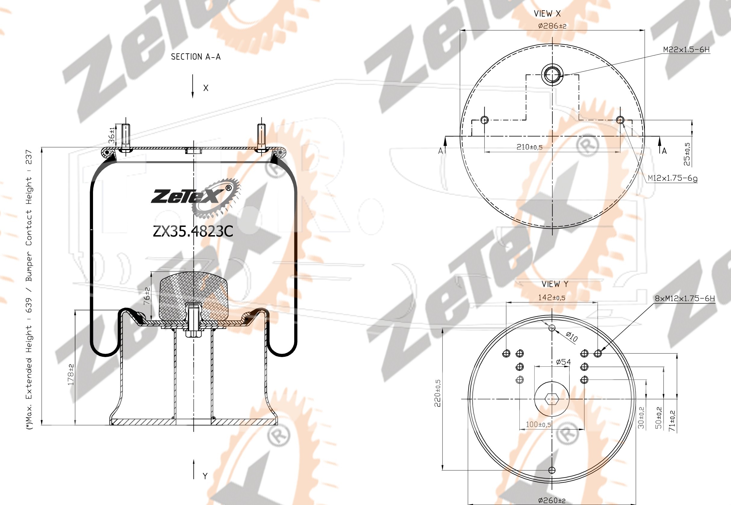ZX35.4823C, Пневморессора 1R14-823 металлический стакан — ZeTeX