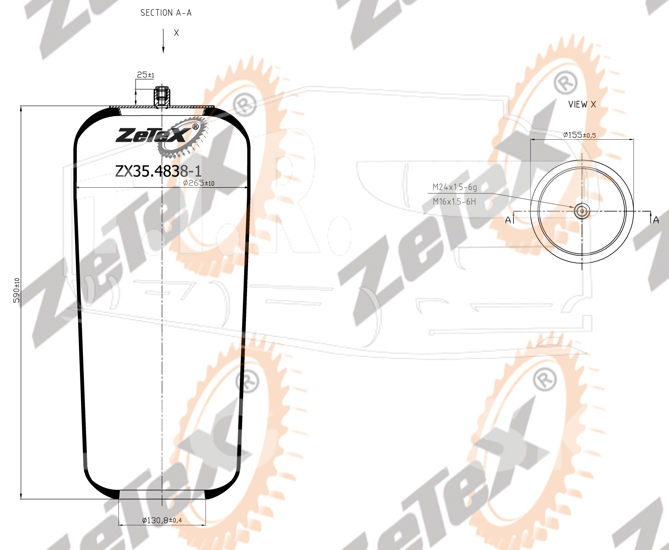 ZX35.4838-1, Пневморессора 4838N1 без стакана Mercedes Actros — ZeTeX