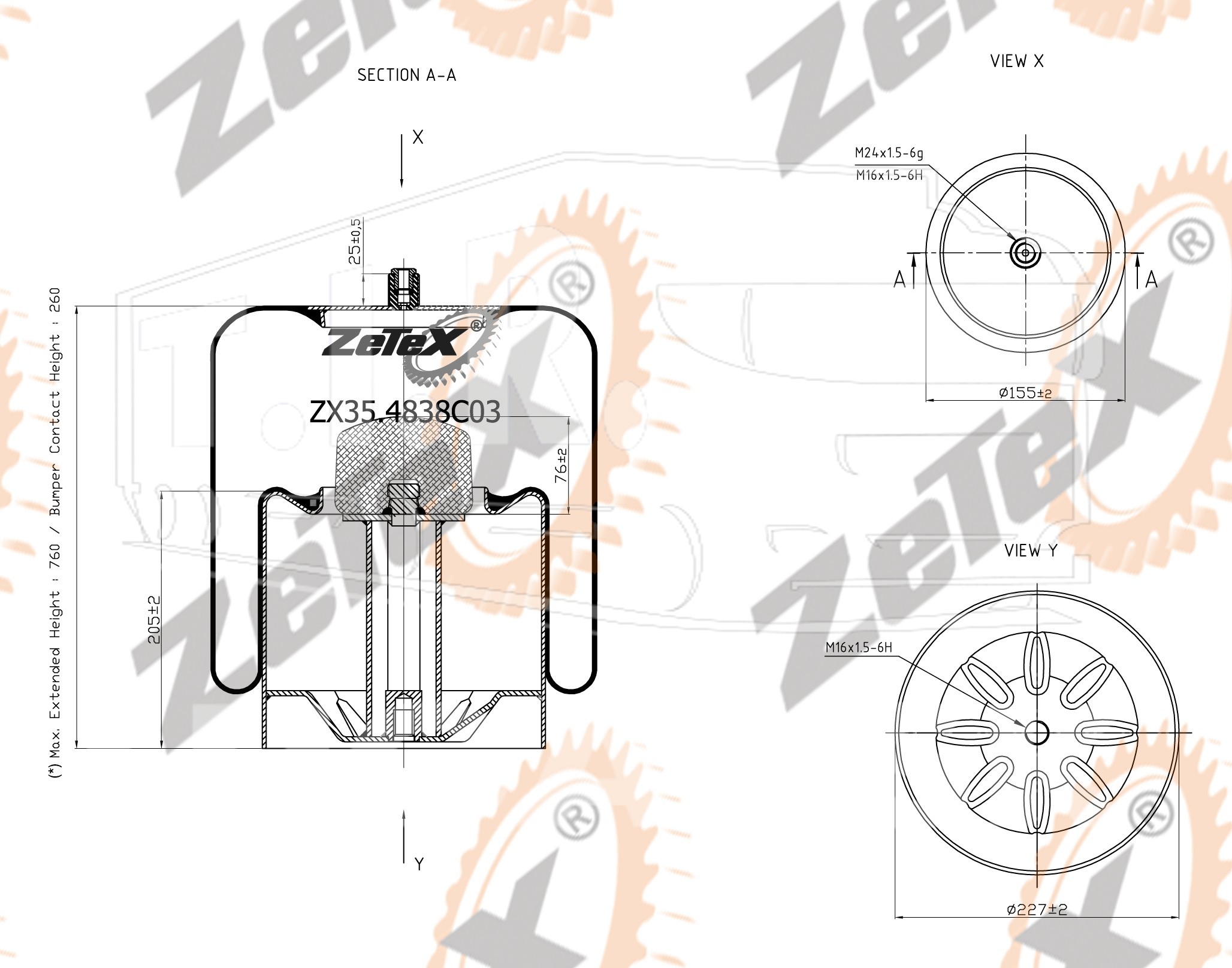 ZX35.4838C03, Пневморессора 4838NP03 Voss 230 металлический стакан Mercedes Actros — ZeTeX